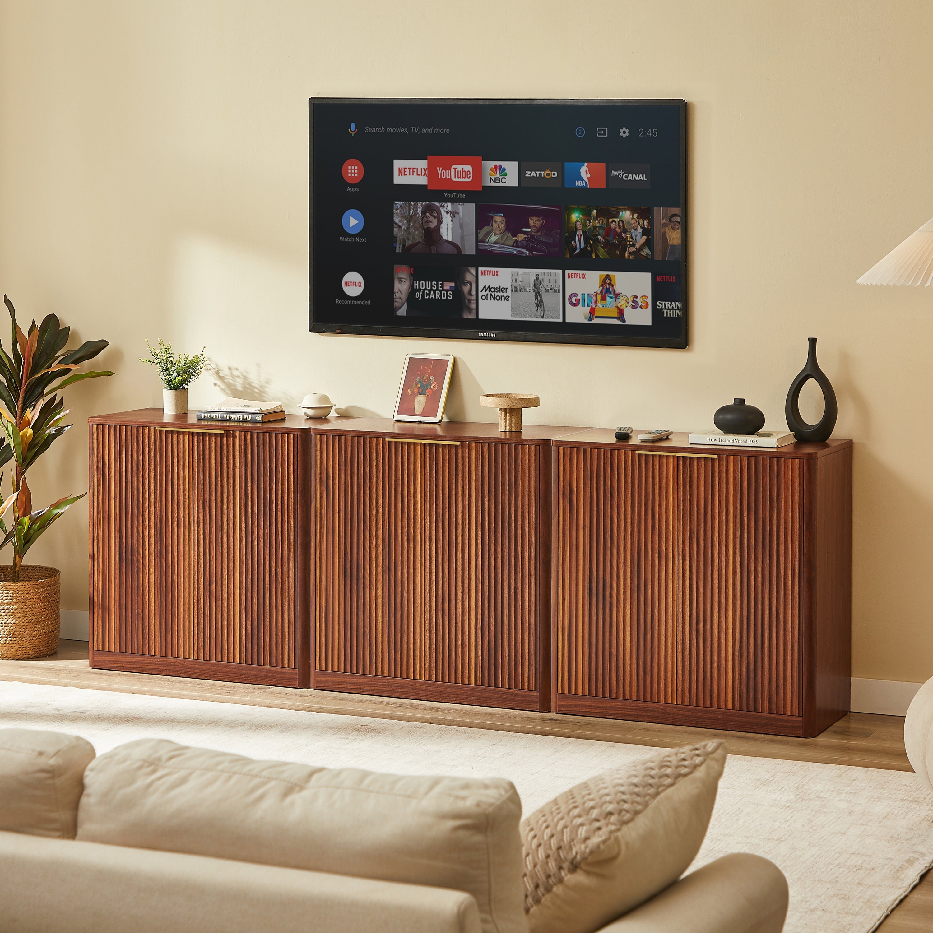 Modern Sideboard Recessed Panels Adjustable Shelves Waterproof Top 120x40x76cm - Brown