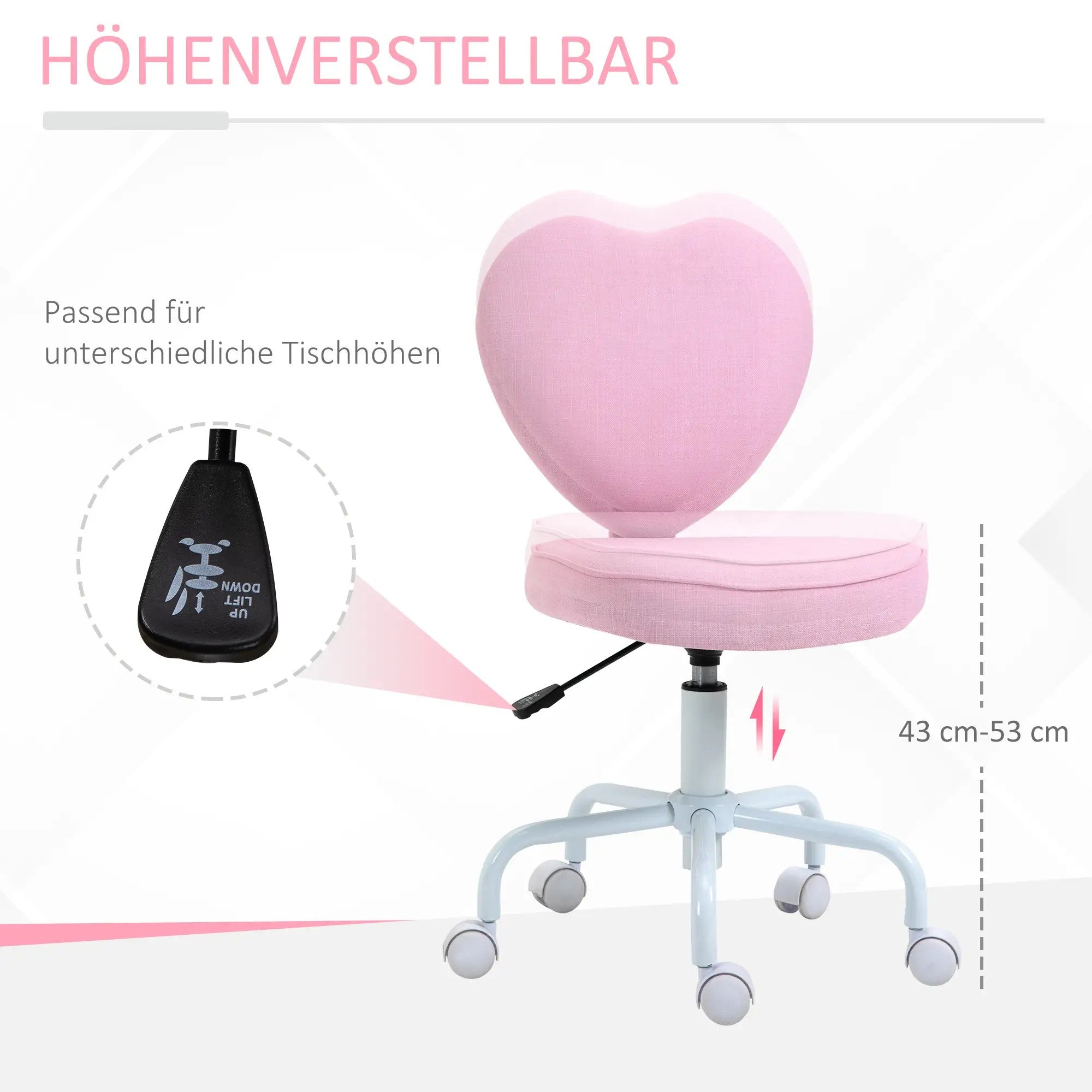 Swivel Chair Executive Computer Chair, Height Adjustable Heart-Shaped Upholstery, Pink Linen Fabric