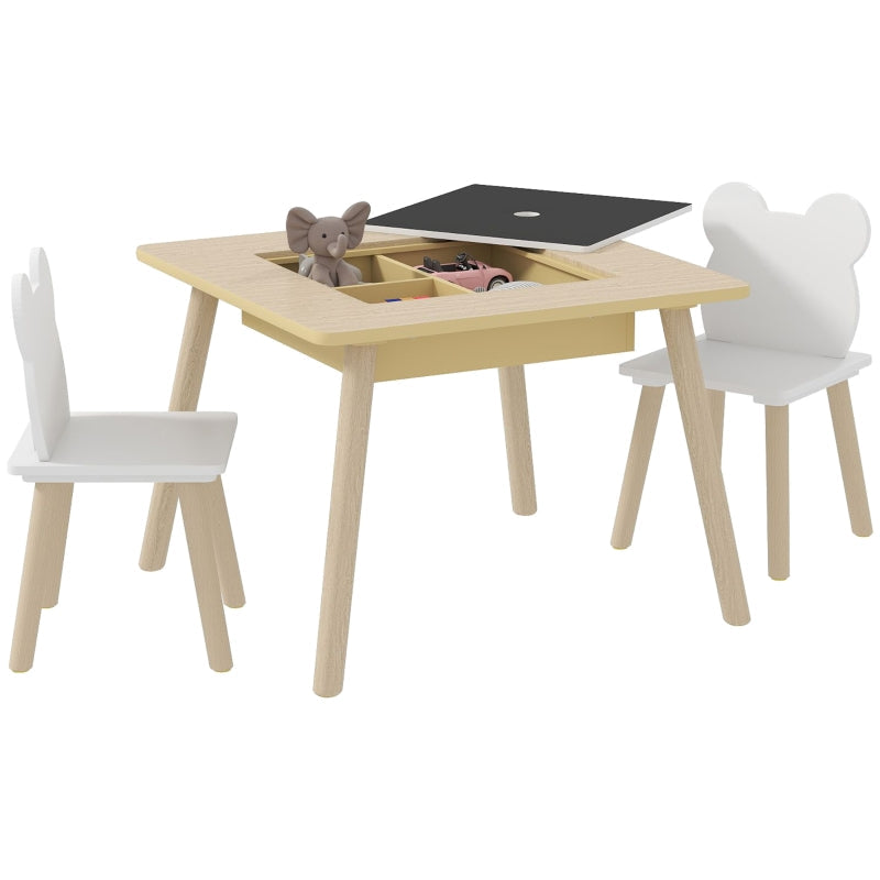 3-Piece Kids Table and Chairs Set, Convertible Desk & Storage Grid, MDF