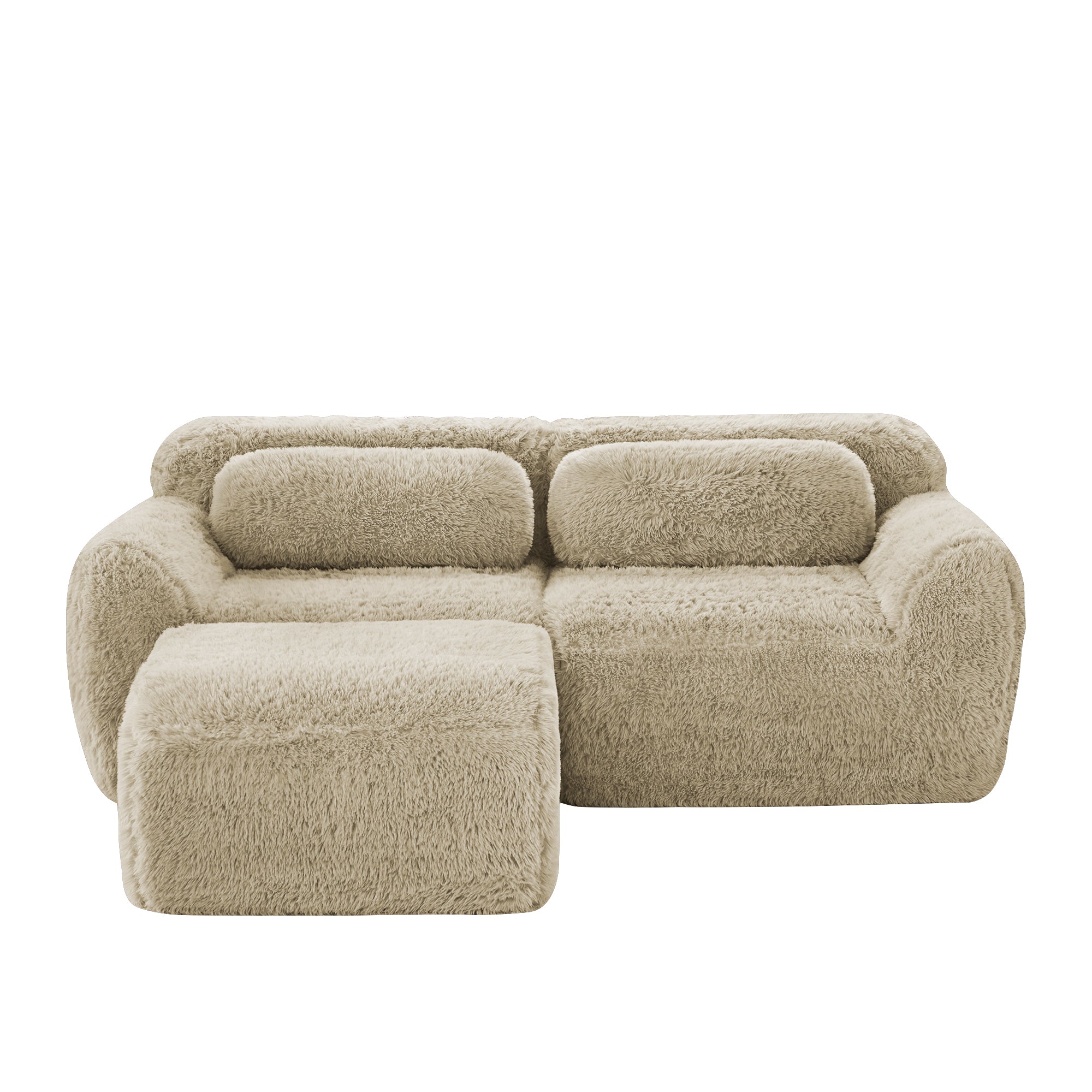 L-shaped Sofa Modular 2-Seater Plush Fabric No Assembly - Light Khaki