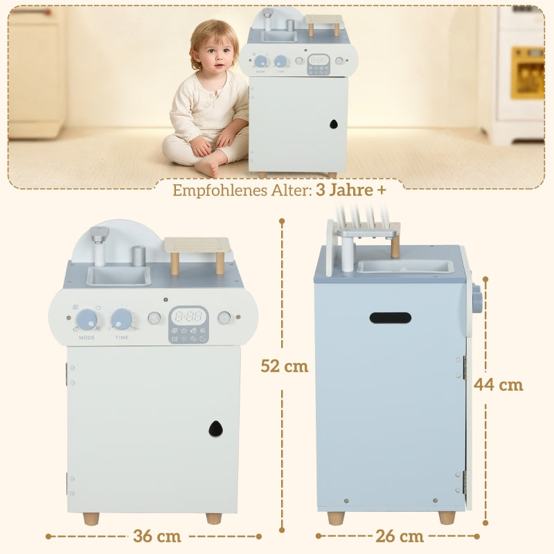 Children's Dishwashing Set with Wooden Dishwasher and 32 Accessories, MDF, Light Blue
