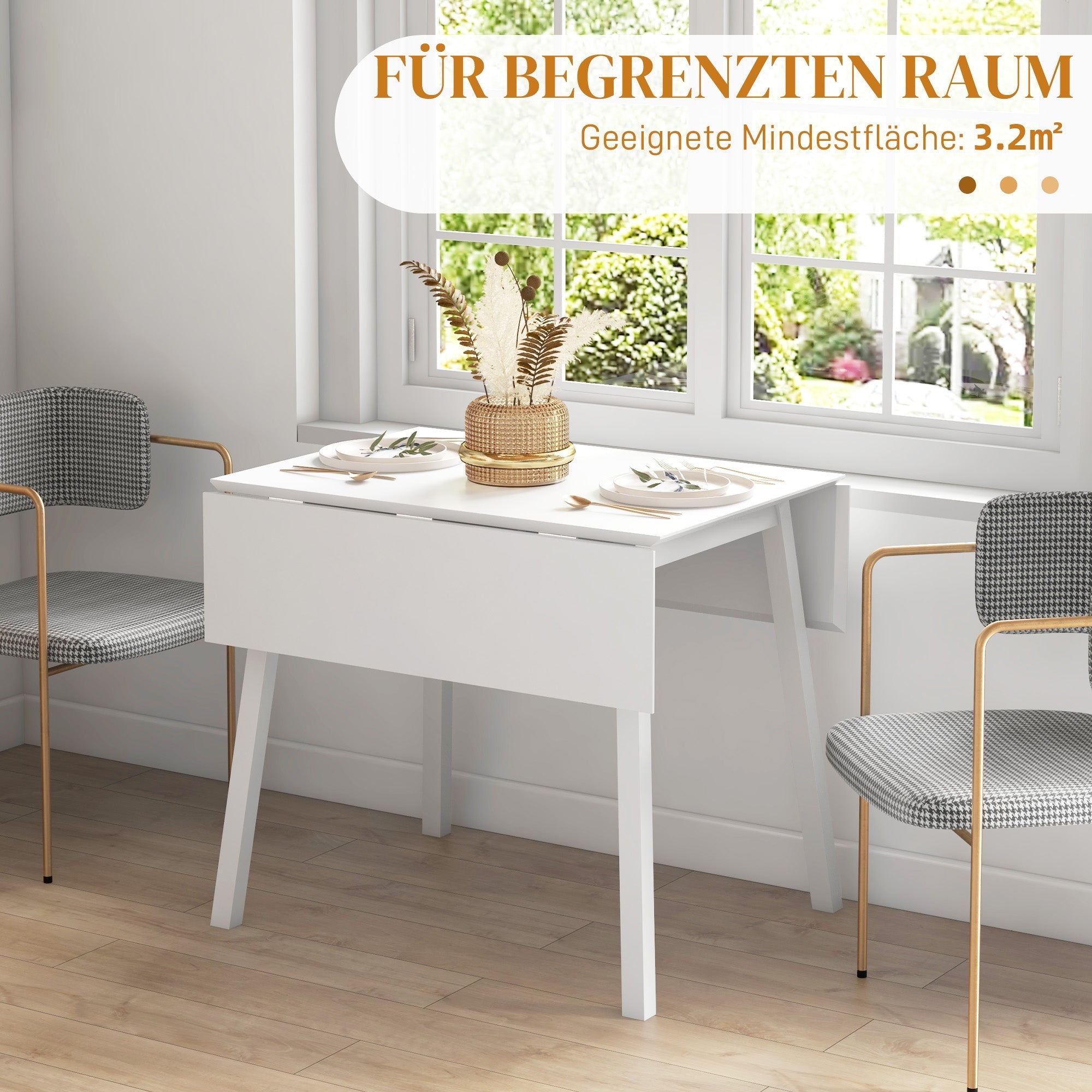 Folding Dining Table, 2-4 Person, Wooden, White