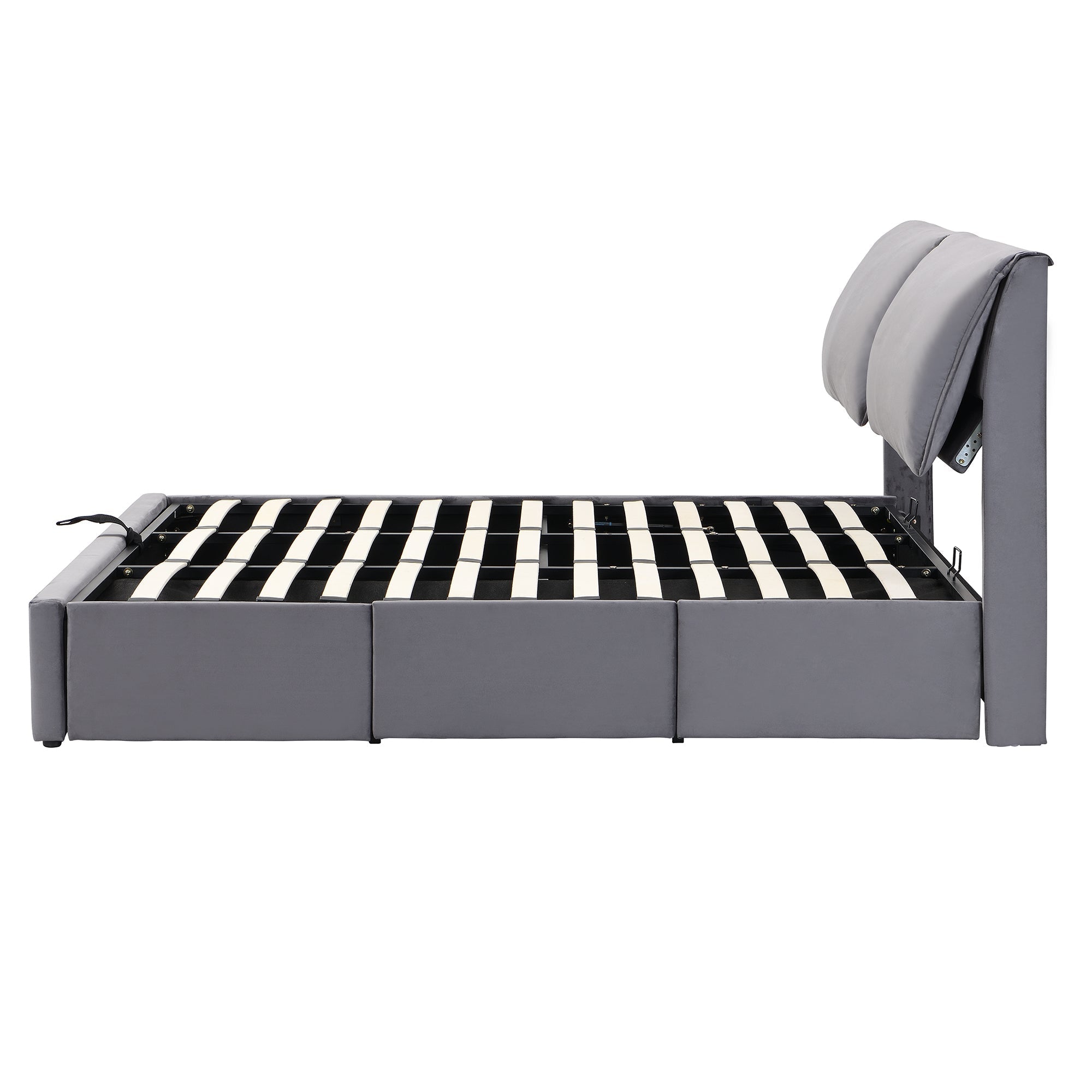 Upholstered Bed 160x200 Hydraulic Storage 3 Drawers Slatted Frame - Velvet Grey