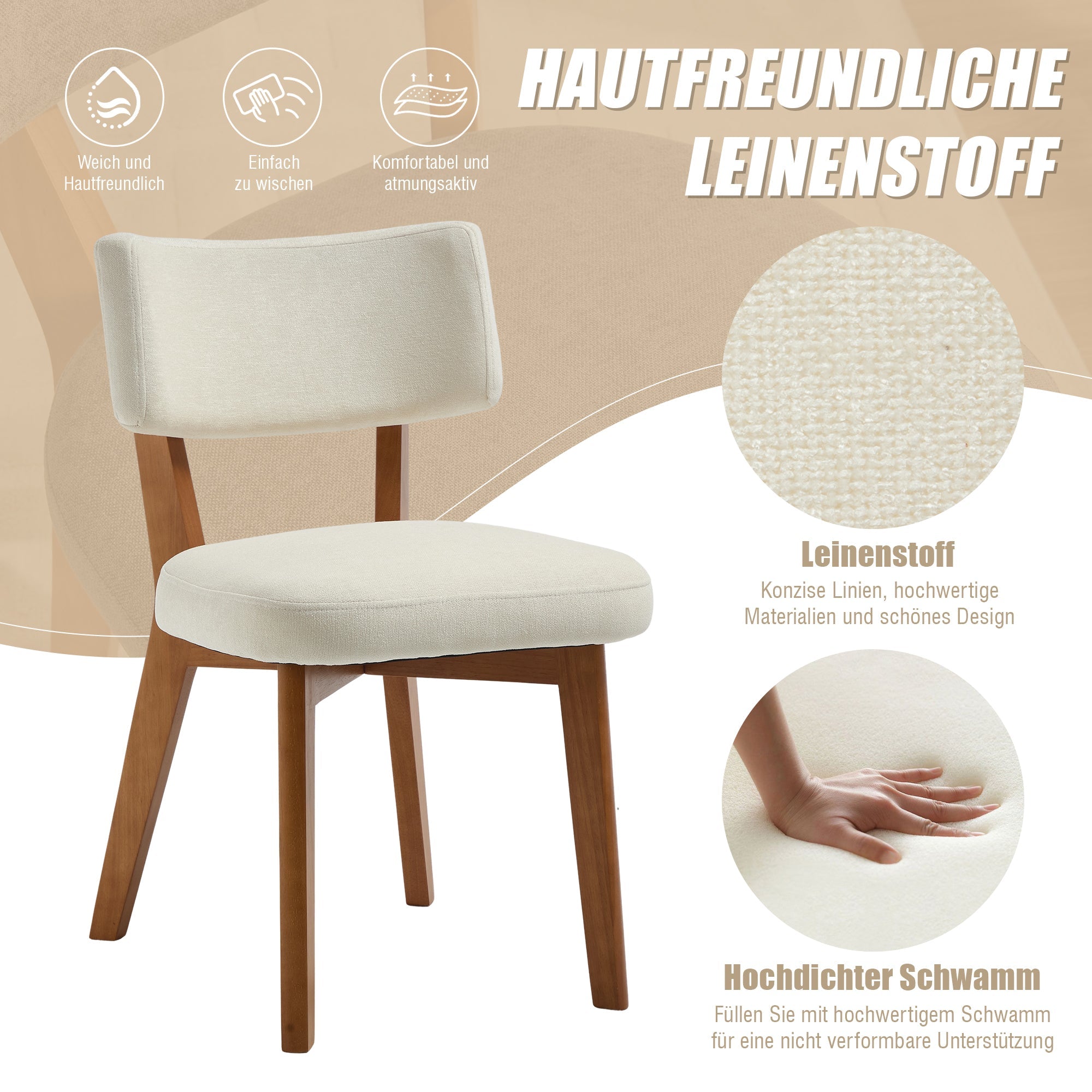Dining Chair Set of 2, Modern Mid-Century Style Solid Wood Legs, Fabric Upholstered