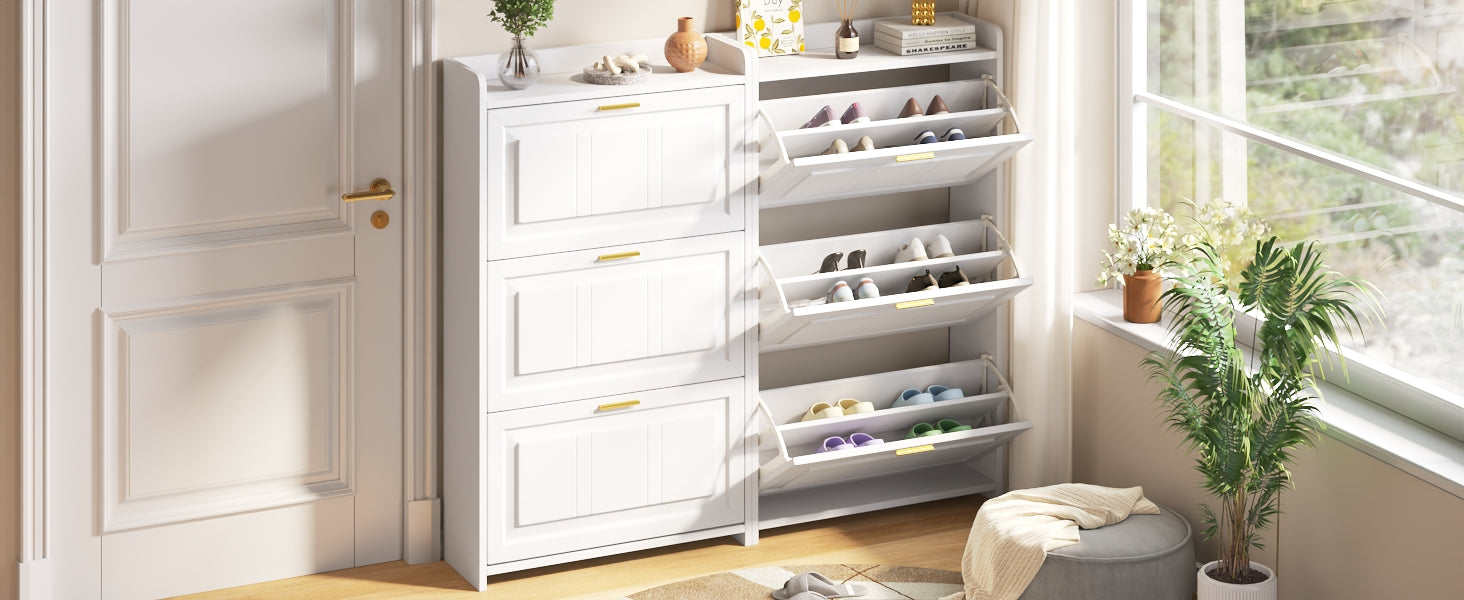 Shoe Cabinet Set Tall Storage 6 Compartments 70x24x120cm White MDF+Chipboard 2-piece