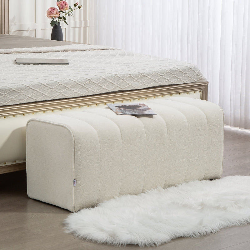 Modern Bedroom Bench Upholstered Wooden Frame Footrest - Cream White