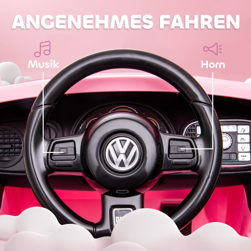 VW Beetle Electric Children's Ride-On Car with Remote Control and Music, Pink