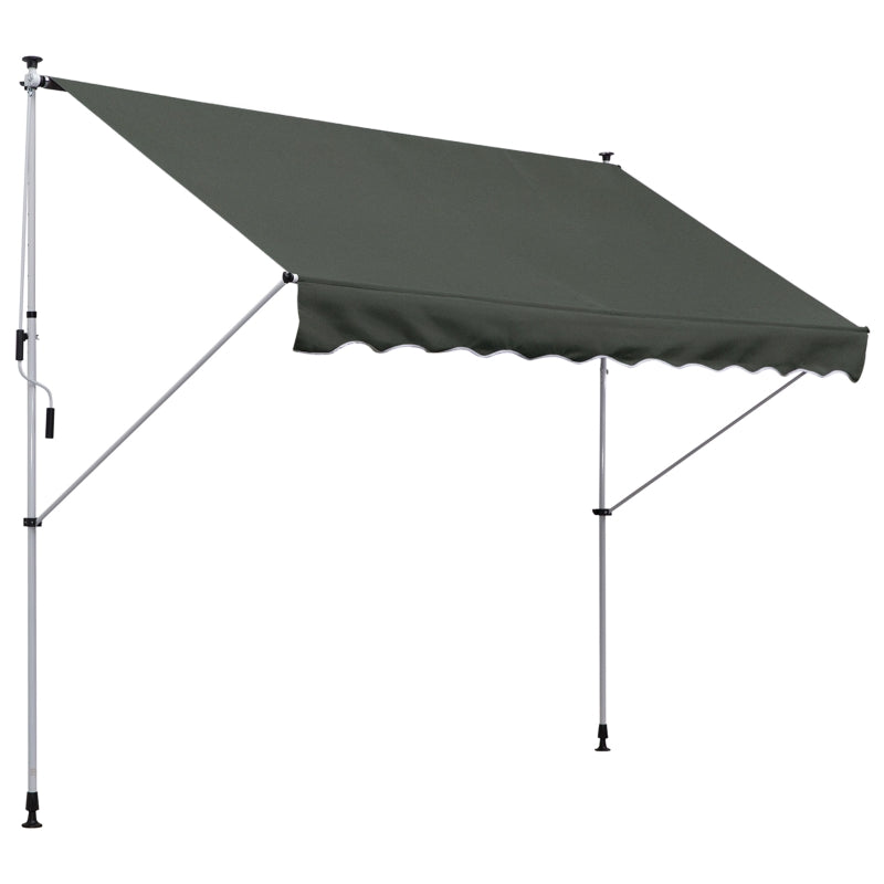 Freistehende Markise, 300 x 150 cm, Handkurbel, winddicht, Aluminium, Grau