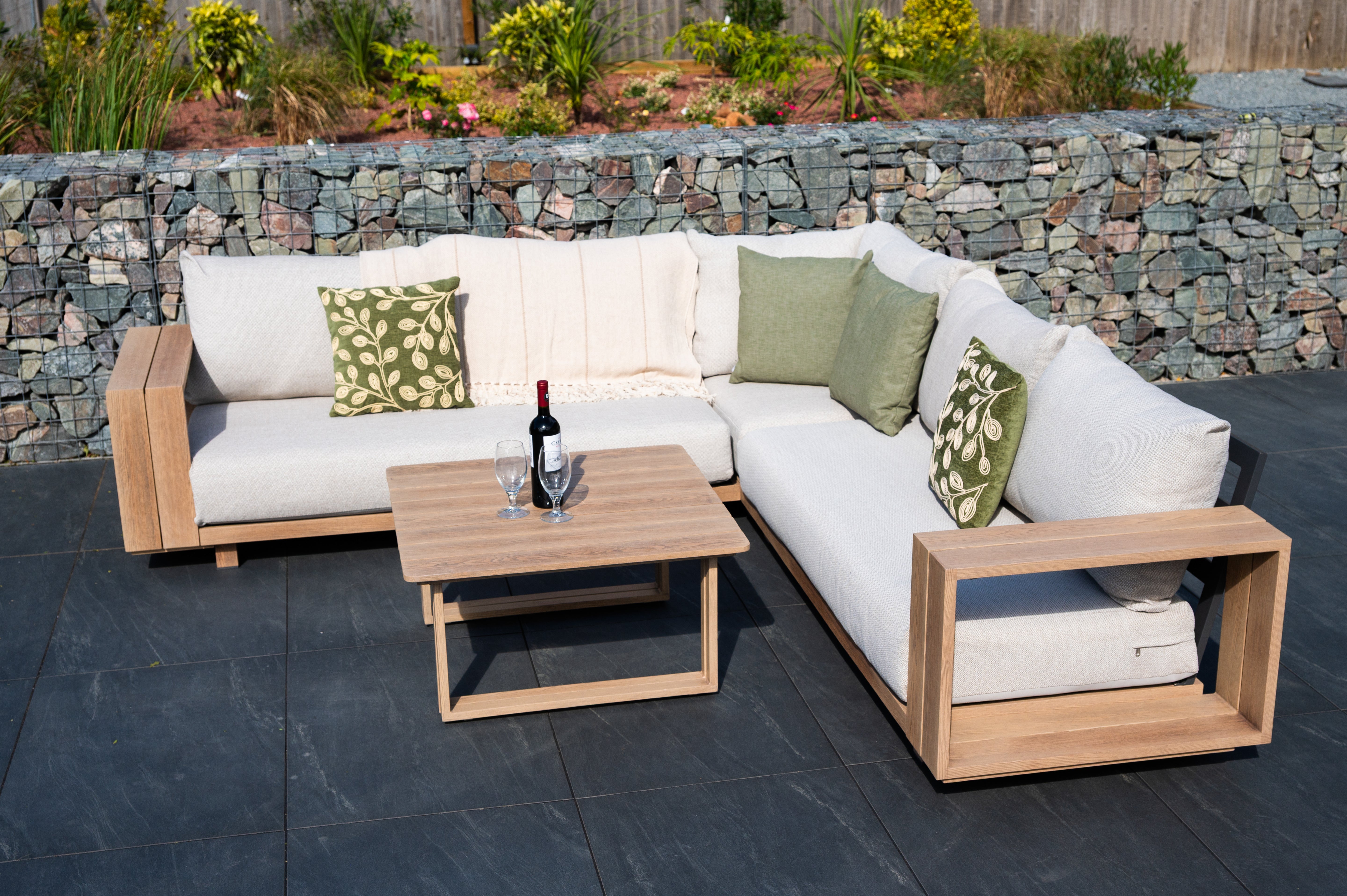 Darlington - Wood look Aluminium Corner Sofa Set with Coffee Table