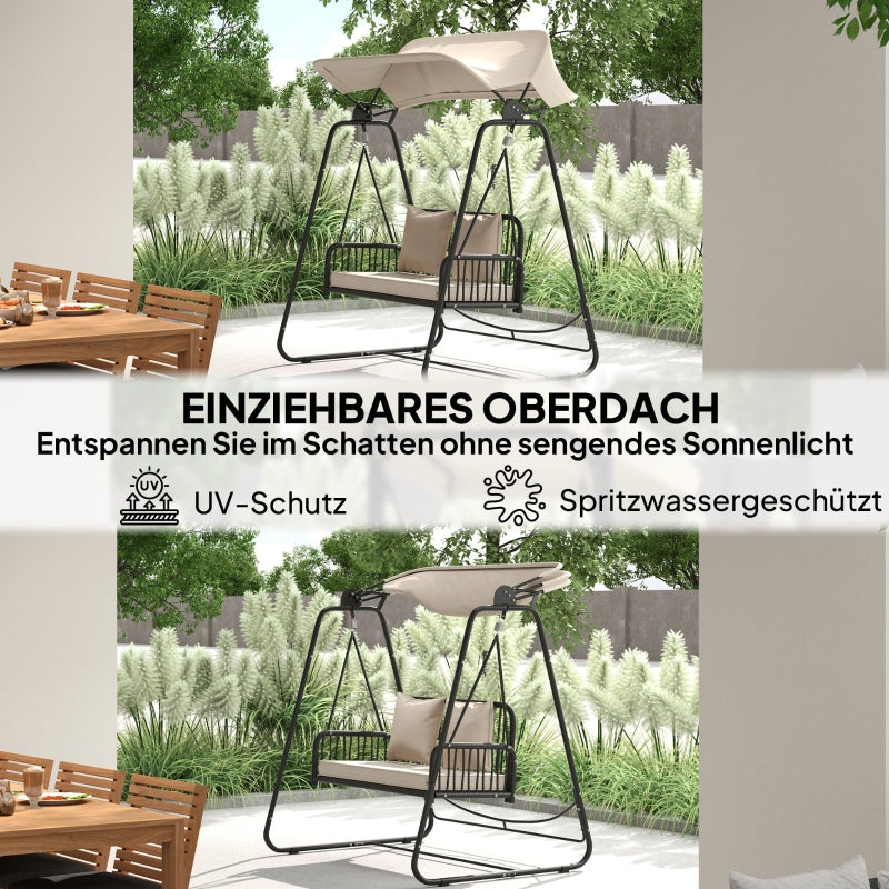 Hollywood Swing 2-Seater Garden Swing with Adjustable Sunroof Cushion Khaki