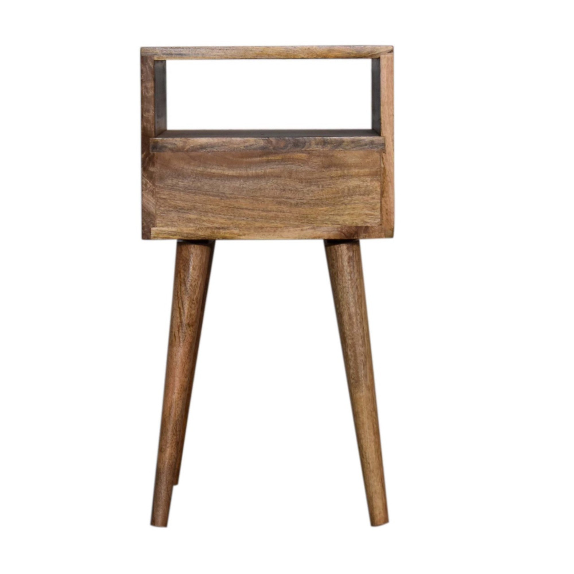 Solid Wood Bedside, Mini 1 Drawer Open Shelf, Navy Blue Hand Painted Light Brown