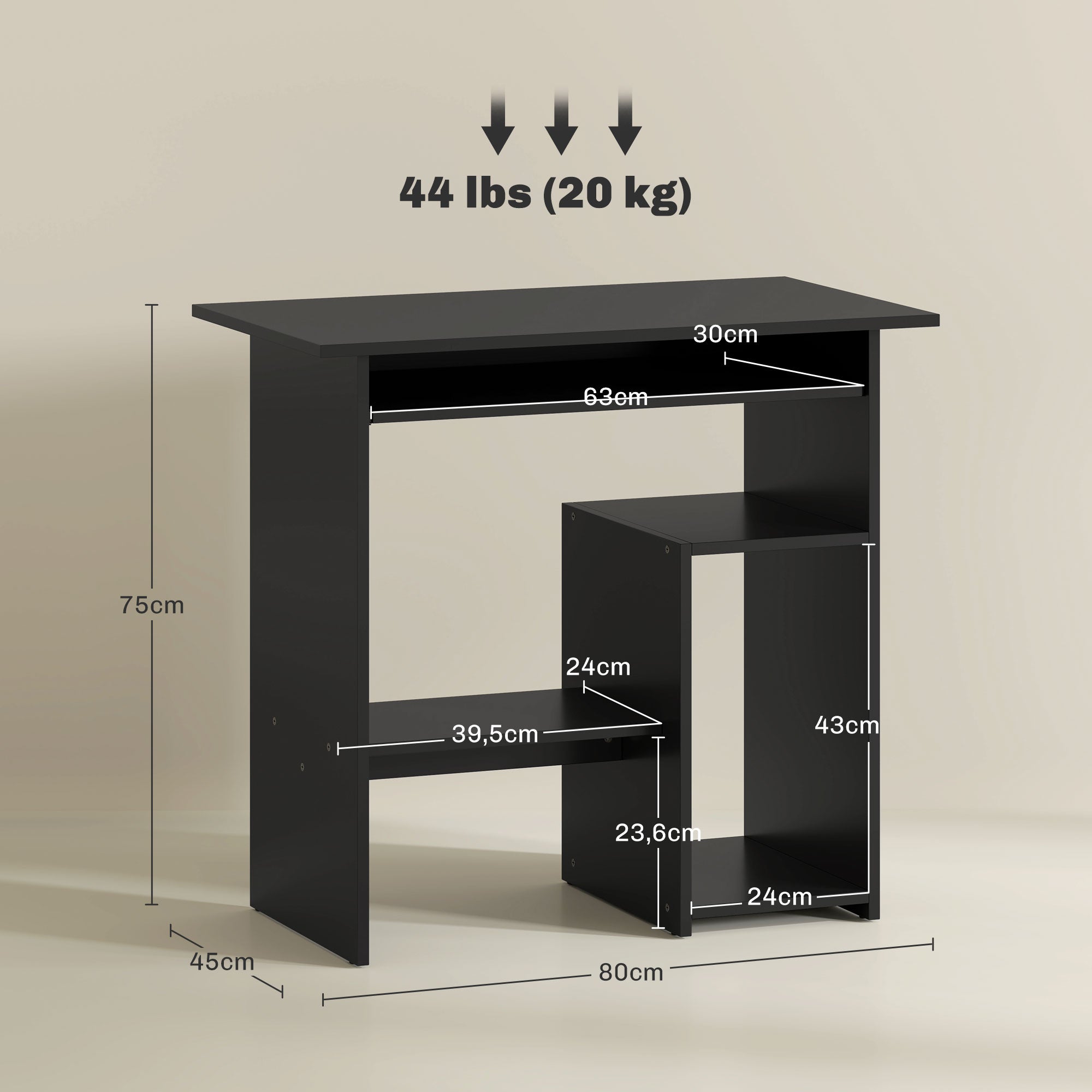 Computer Desk with Open Compartments, Shelves, PC Table, Black