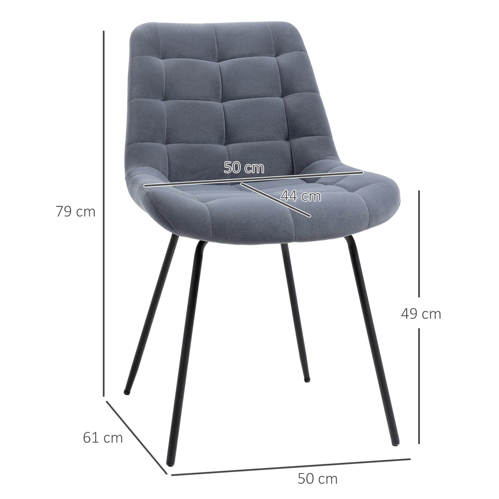Dining Chairs, Set of 2 Upholstered Velvet, Steel Legs, Grey