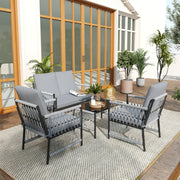 4 Piece Rattan Garden Furniture Set, 4 Seater Wicker Patio Conversation Set, Grey