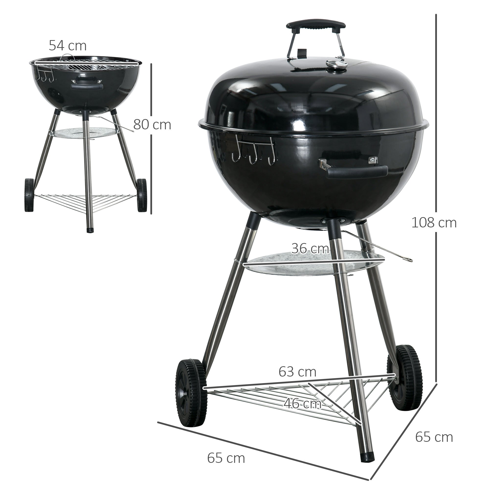 Portable Kettle Charcoal Grill, Black