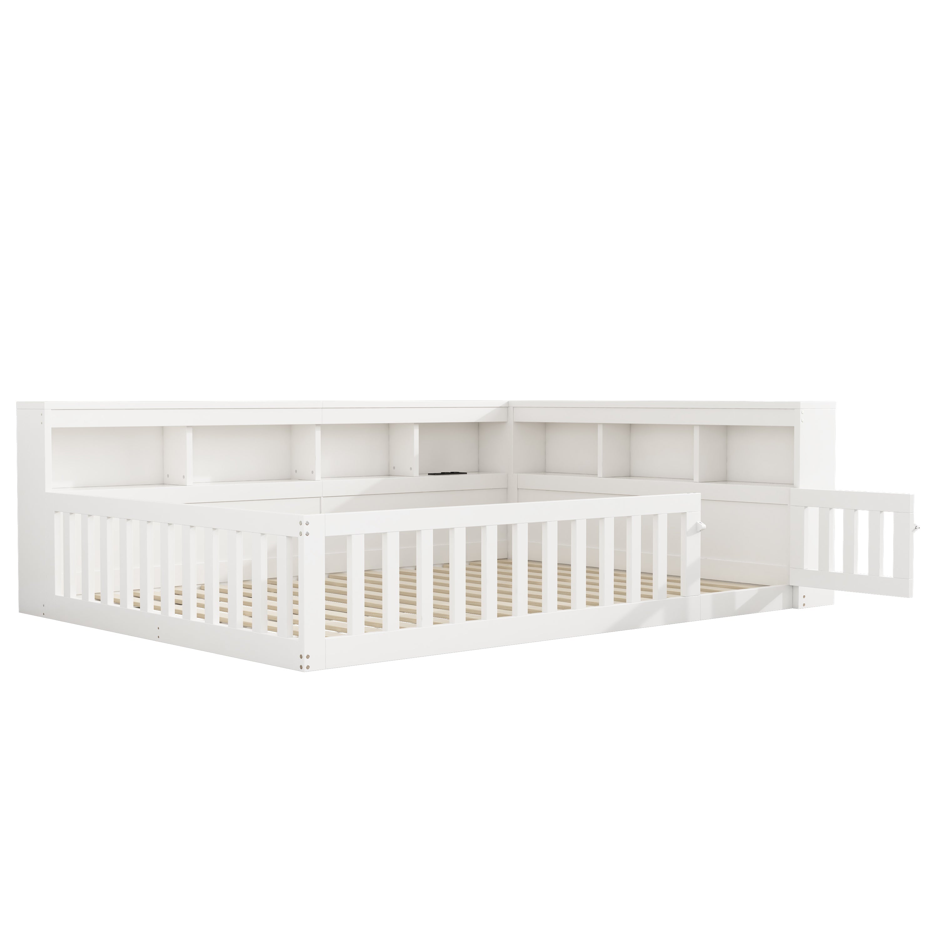 Daybed with Storage and USB Charging Port, 140x200cm, White Chipboard