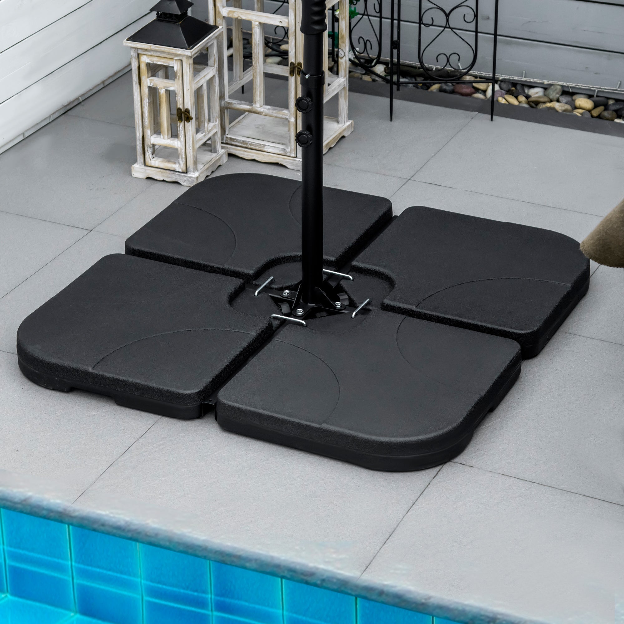 Parasol Stand 4-Piece Cantilever Base 60L Water or 78kg Sand Fillable, Black