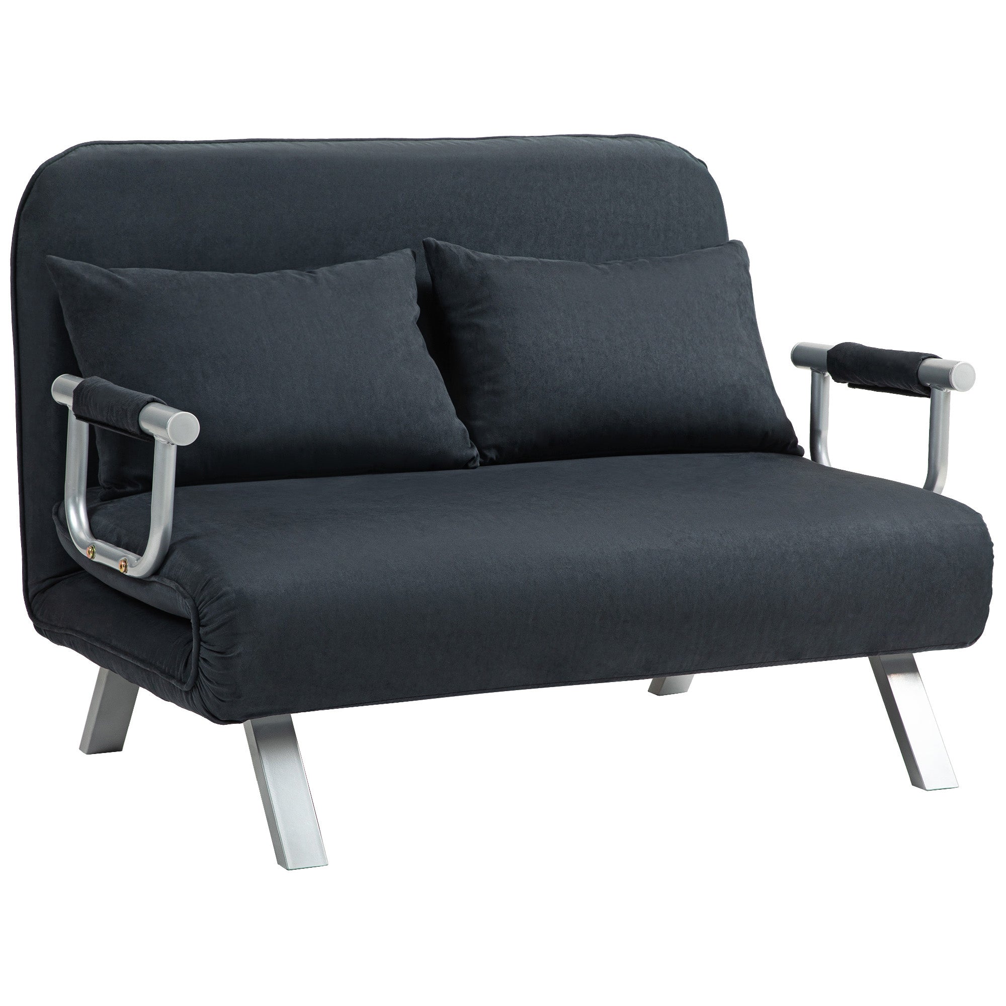 Sleeper Sofa 2-Seater Adjustable Backrest Velvet Black