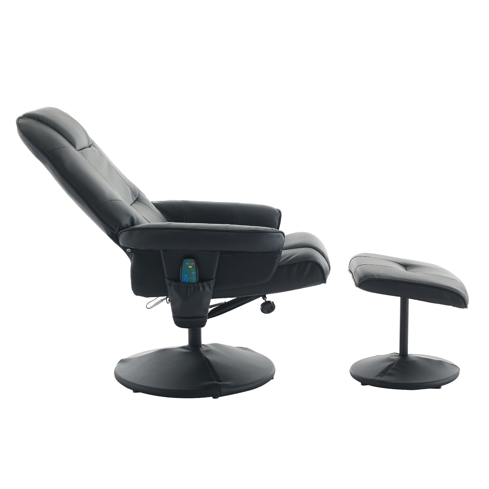 Massage Chair: Reclining, Heating & Stool, 360° Rotation, Black PU Fabric