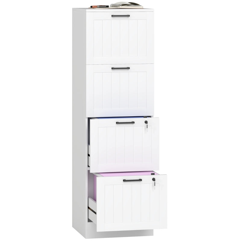 4 Drawer Filing Cabinet with Lock and Adjustable Hanging Bars, White