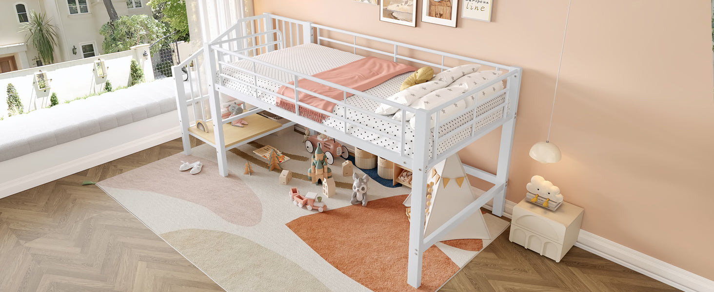 Loft Bed with Storage Stairs, 90 x 200 Semi-High, White
