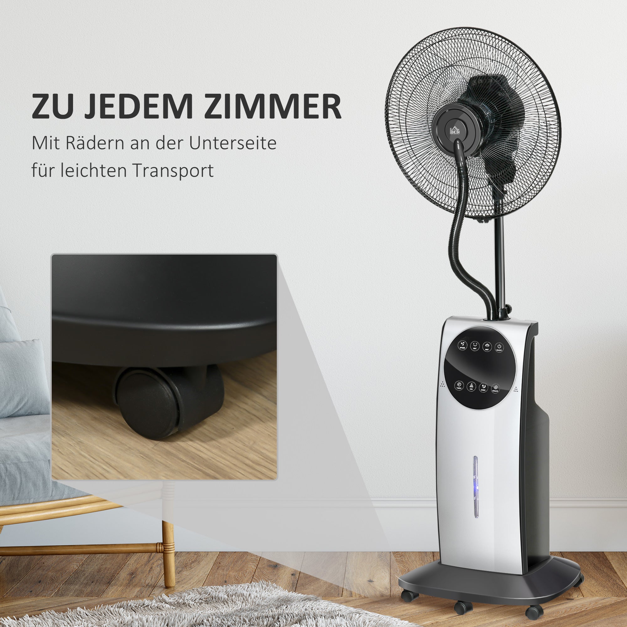 Pedestal Fan with Misting Function, 90W 3 Air Modes, Remote Control, Black