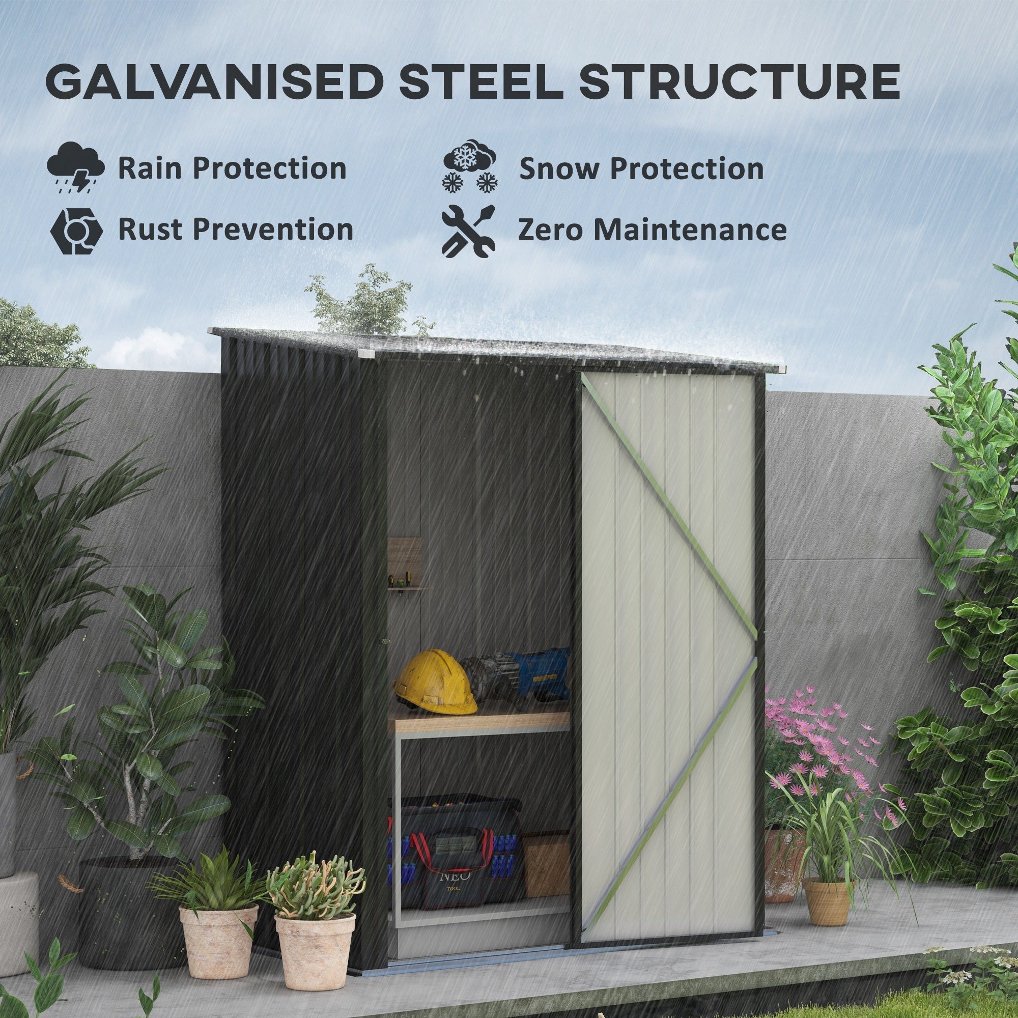 Corrugated Steel Garden Shed 5.3 x 3.1ft - Black