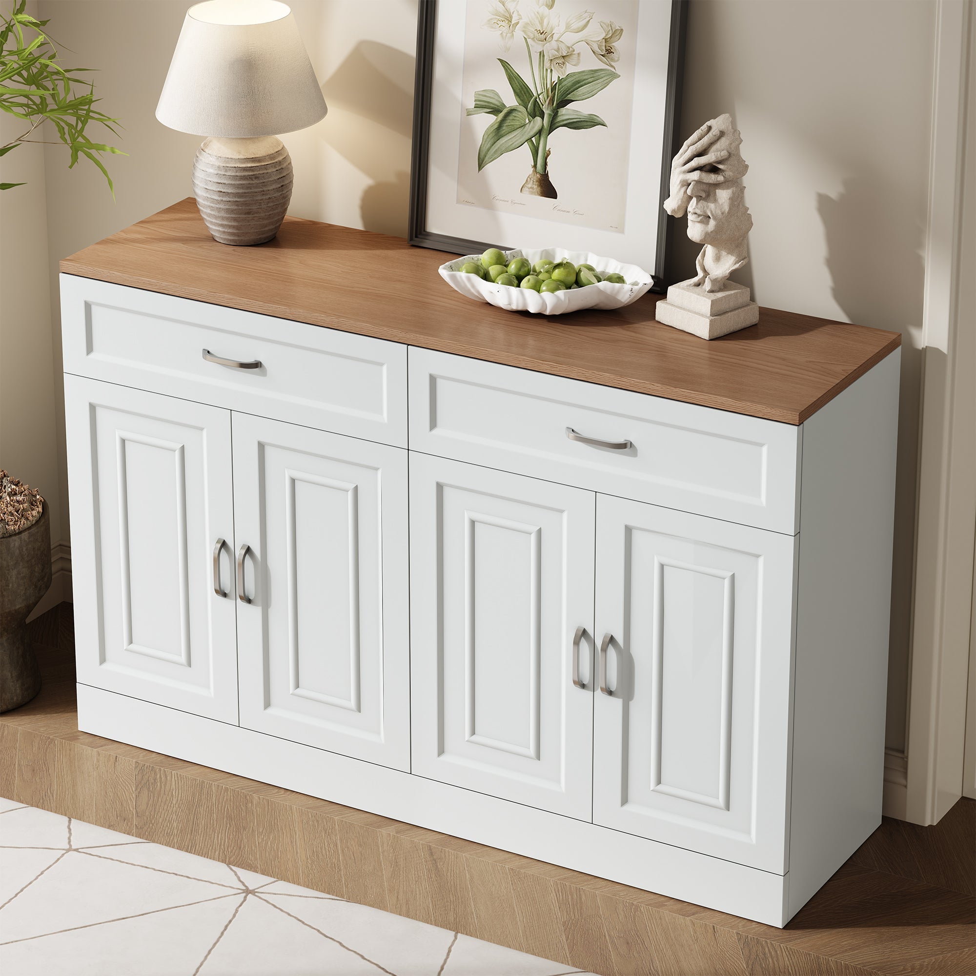 Sideboard with Shelves and Rebounder, Natural Wood Grain