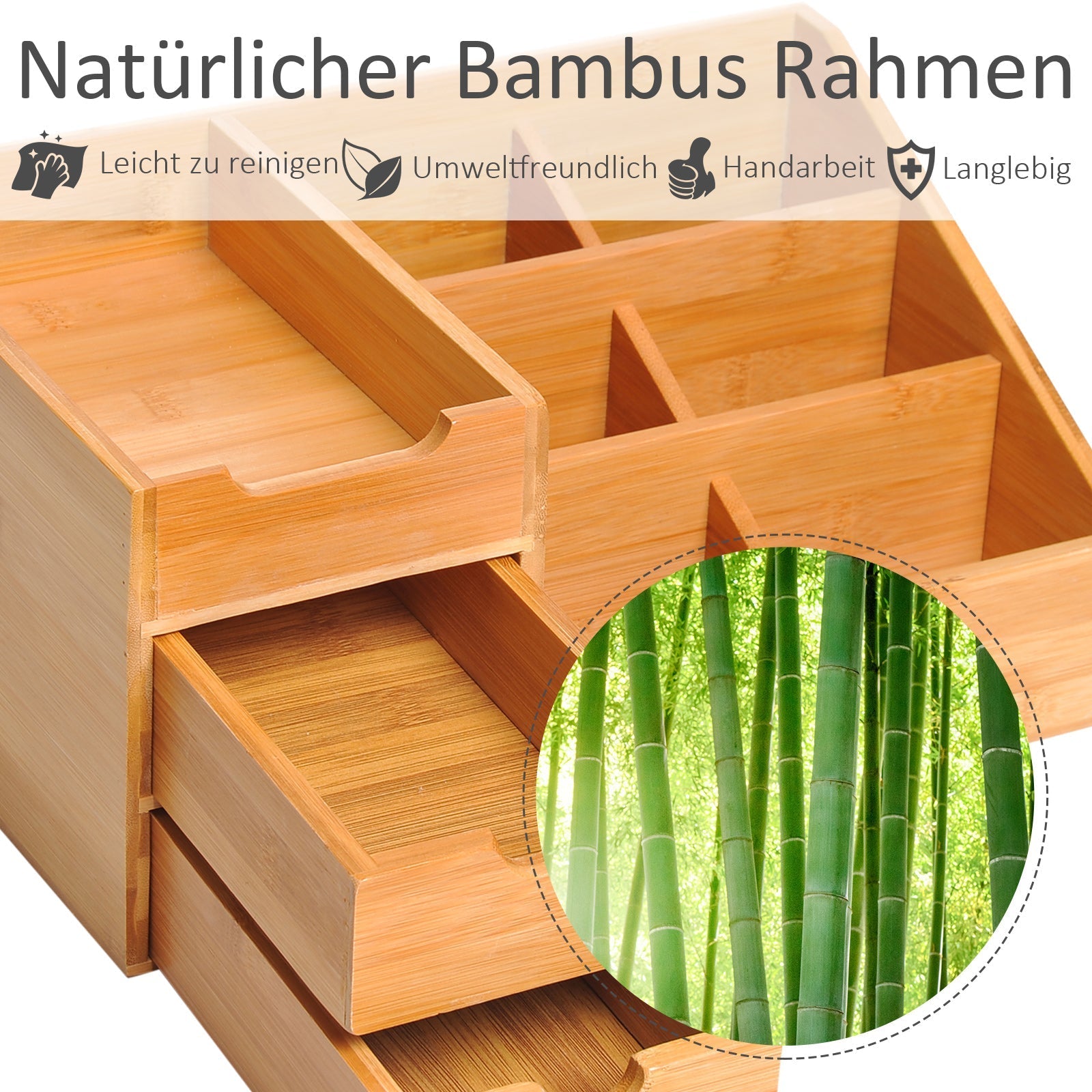 Desk organizer office storage box with 2 drawers, natural