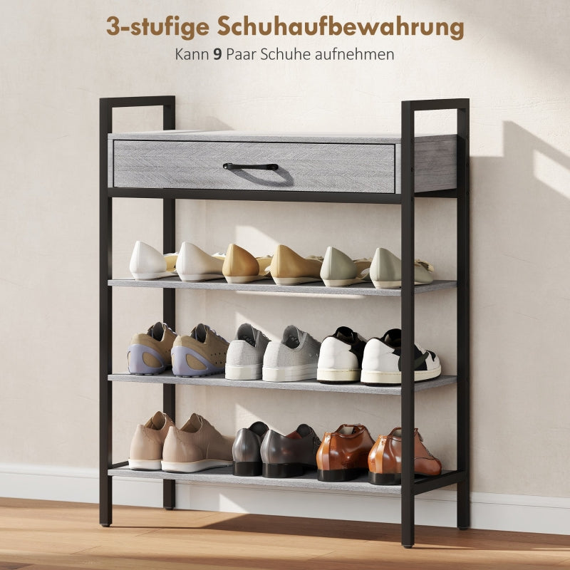 Schuhregal 4-stöckig, 9 Paar, Spanplatte Metall, Grau
