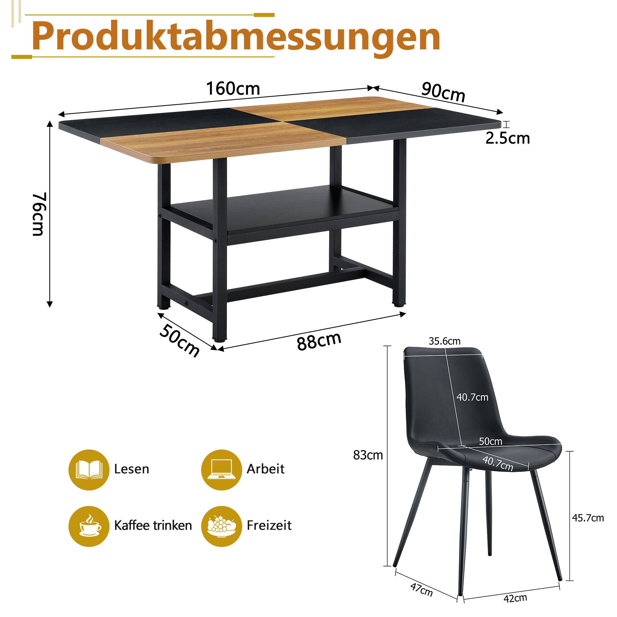 Dining Table Set 160cm Rectangular Storage 4 Chairs - Black PU