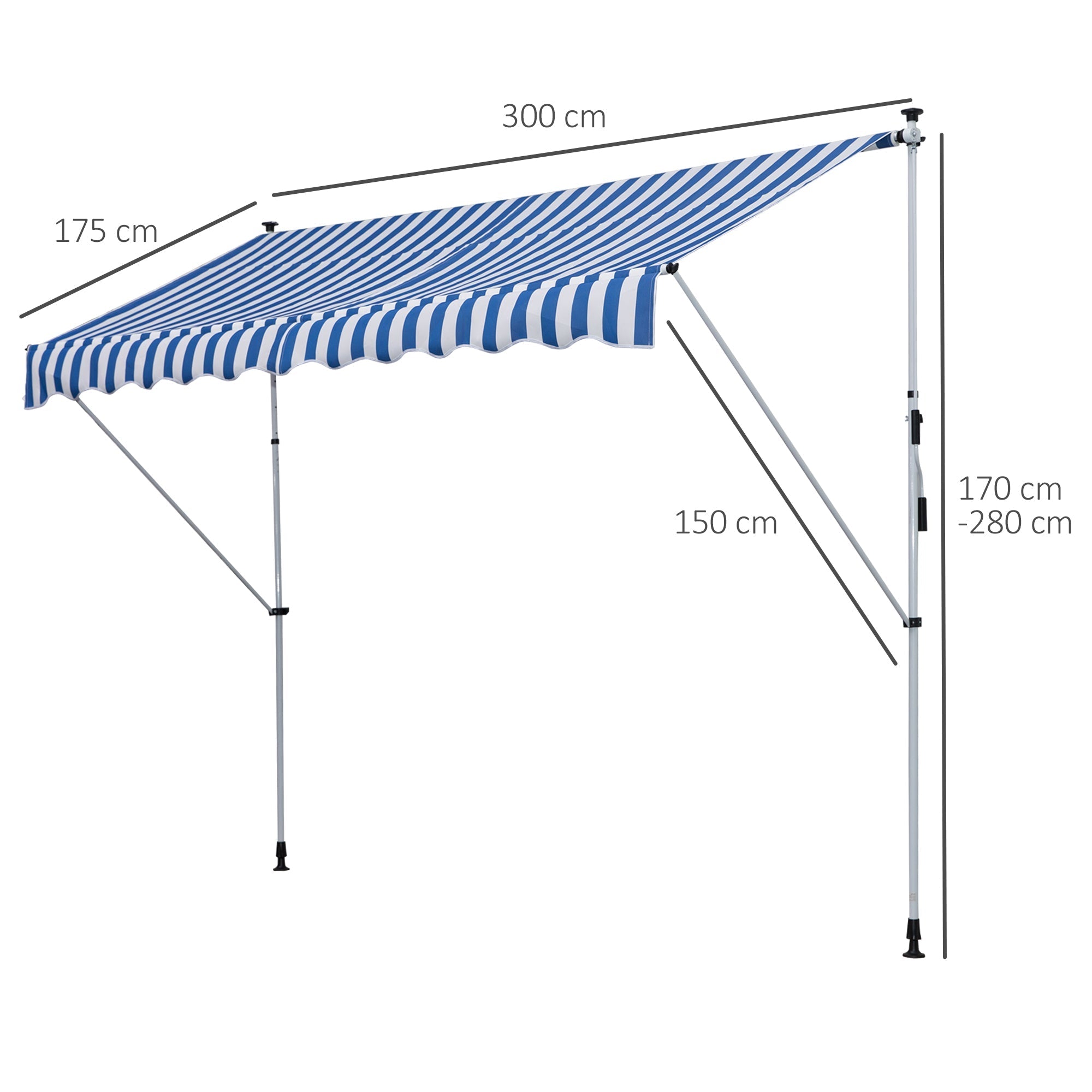 Awning Hand Crank Height Adjustable Dirt-Repellent Aluminum Polyester Blue/White