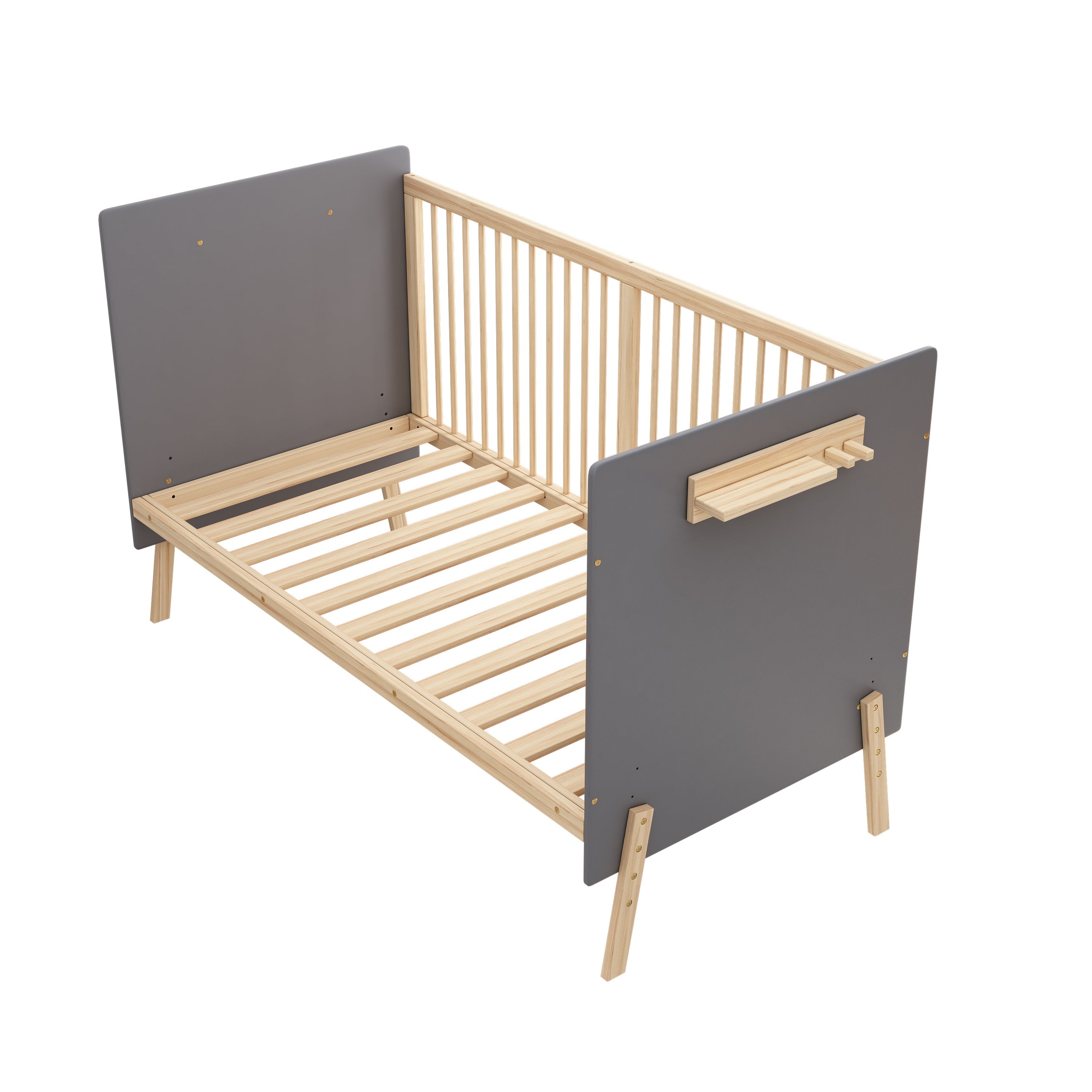 Solid Wood Baby Bed Adjustable Children's Cot/Sofa Bed 3-Stage Height Blue-Grey Natural Wood
