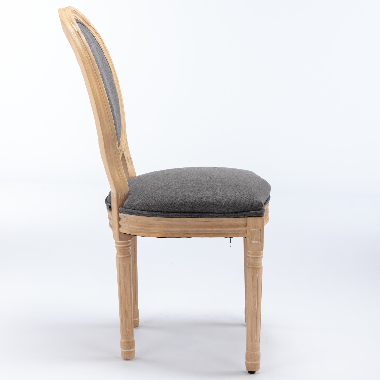 Dining Chair French Style Solid Wood Antique Painting Set of 2 Linen Dark Gray