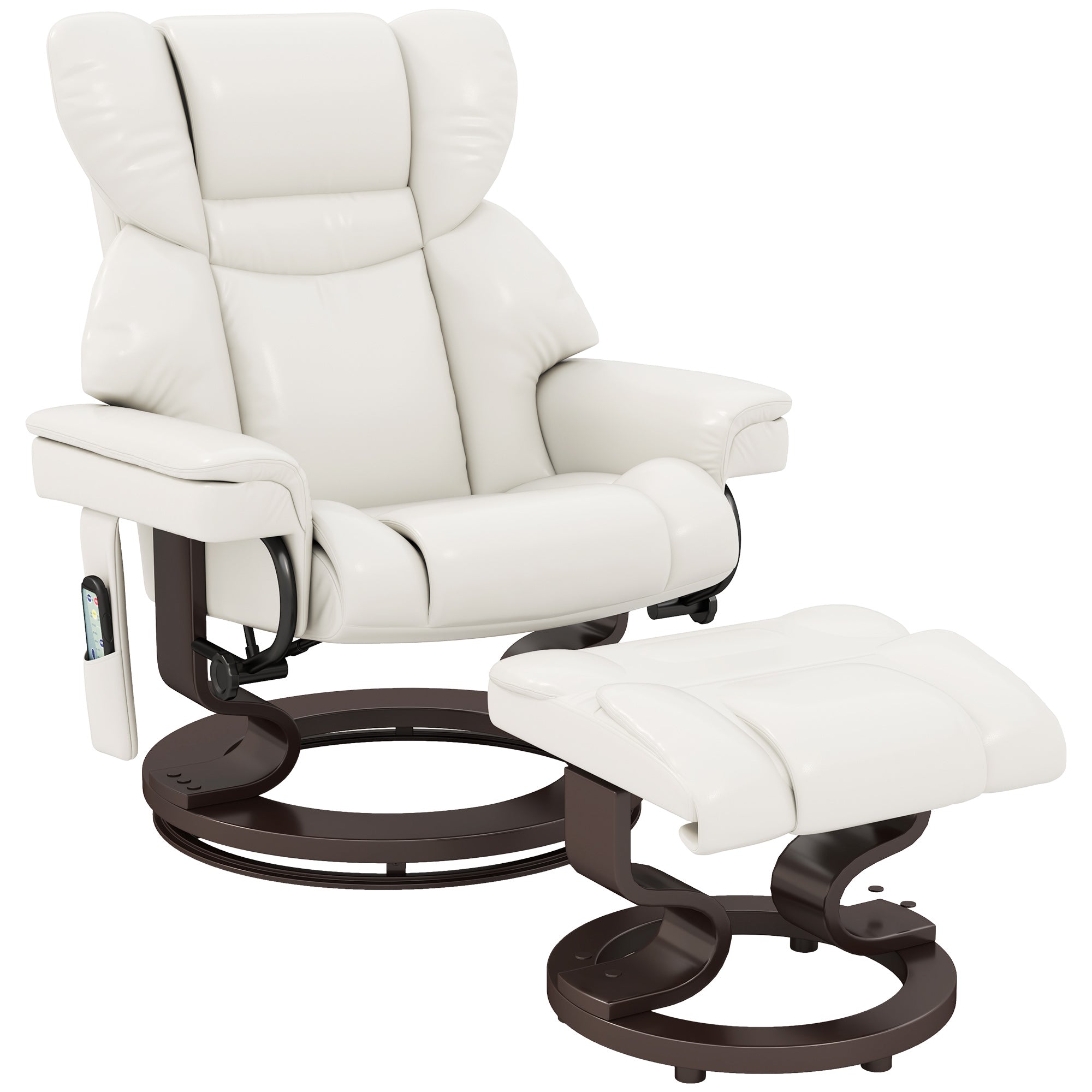 Reclining Armchair with Footstool, Electric Swivel Massage Function, Faux Leather, Cream White