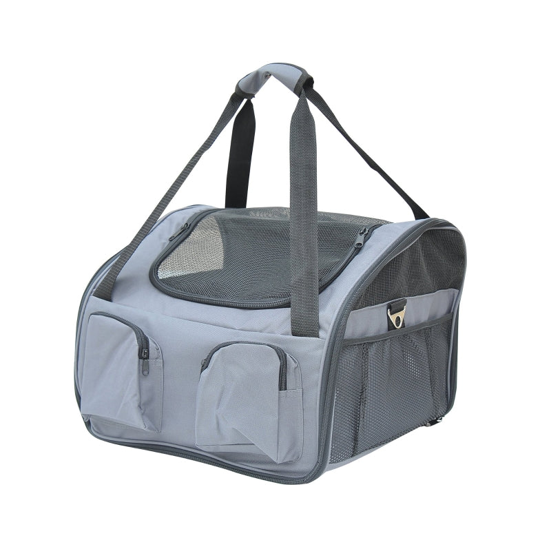 Pet Carrier Folding Bag Portable Travel Cage Mesh Holder - Grey