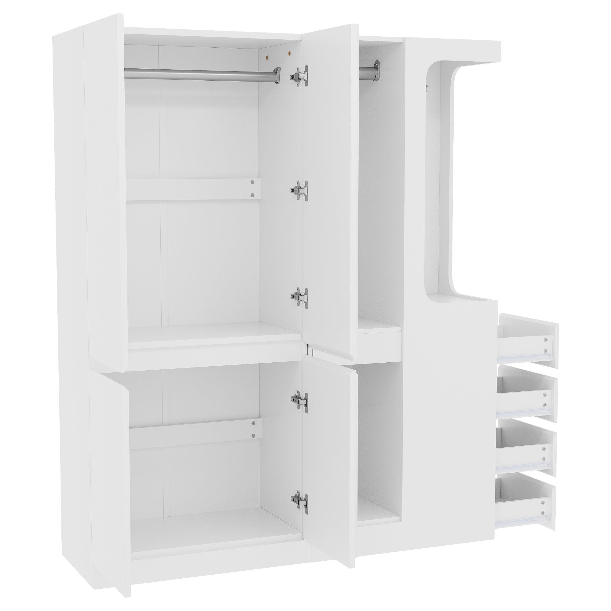 Extra-Large Wardrobe with Drawers and Storage Compartments, 140x40x170cm, White