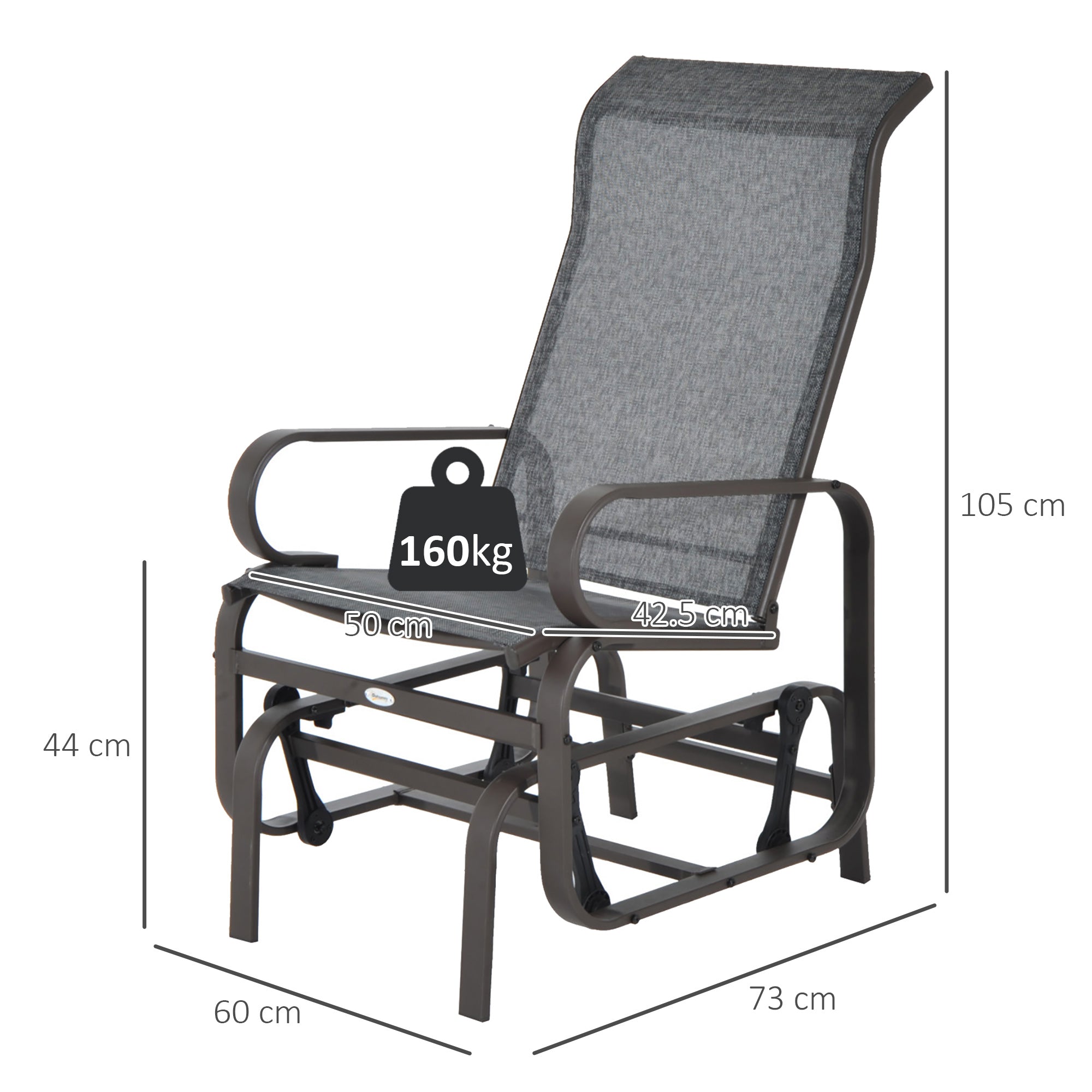 Rocking Chair/Relax Chair 60x75x104cm Metal Garden Swing with Texteline