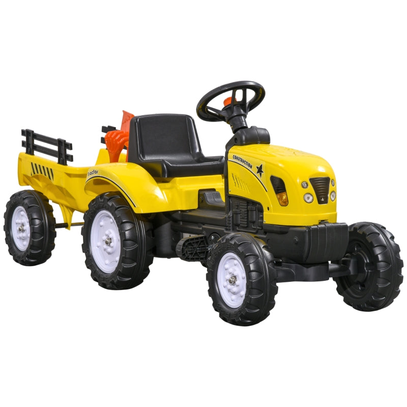Pedal Tractor with Trailer, Tools & Horn, 3+ Years Metal Frame - Black and Yellow