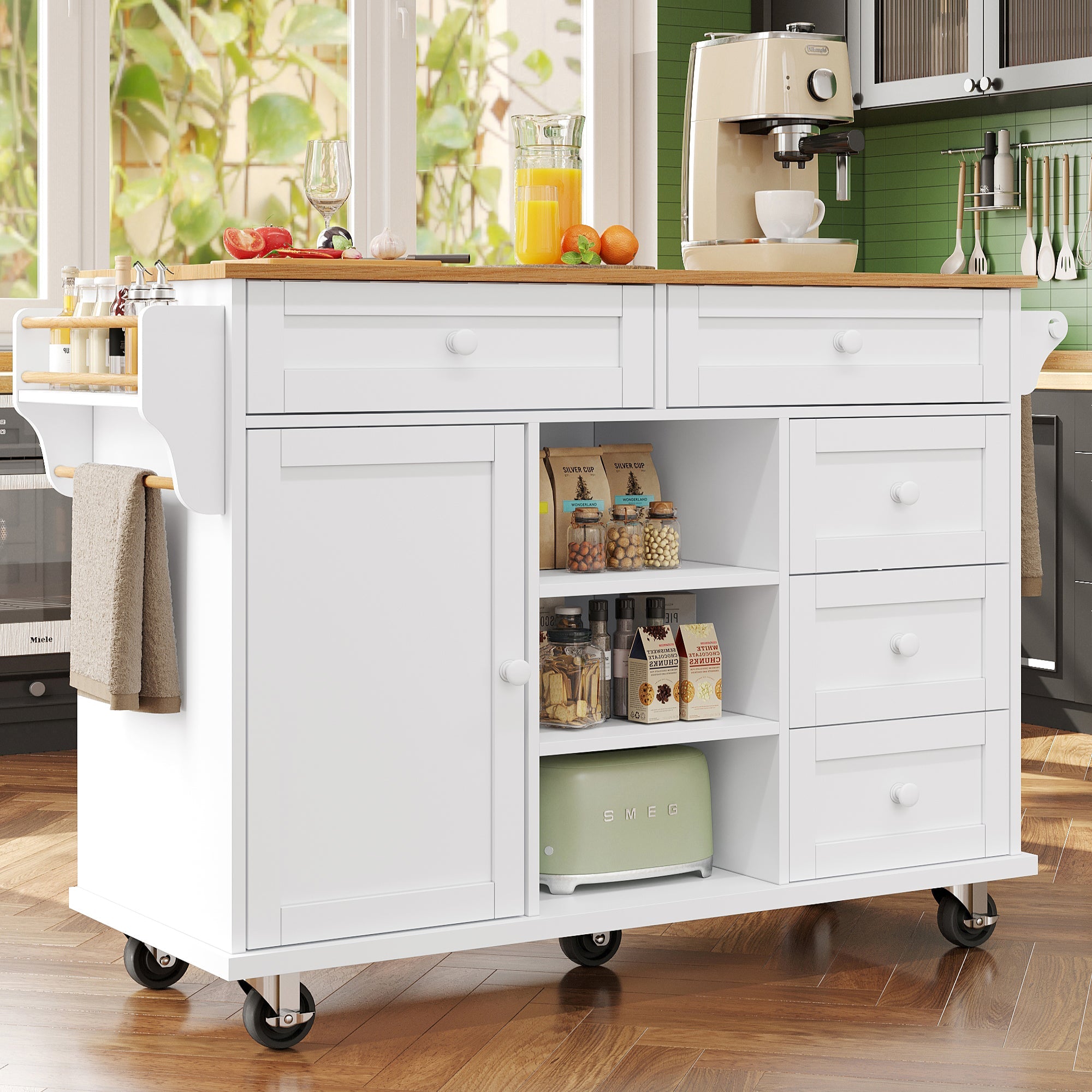 Dining Trolley Modern Simple Drawer Storage Cabinet Mobile Fixed Dual-Use White