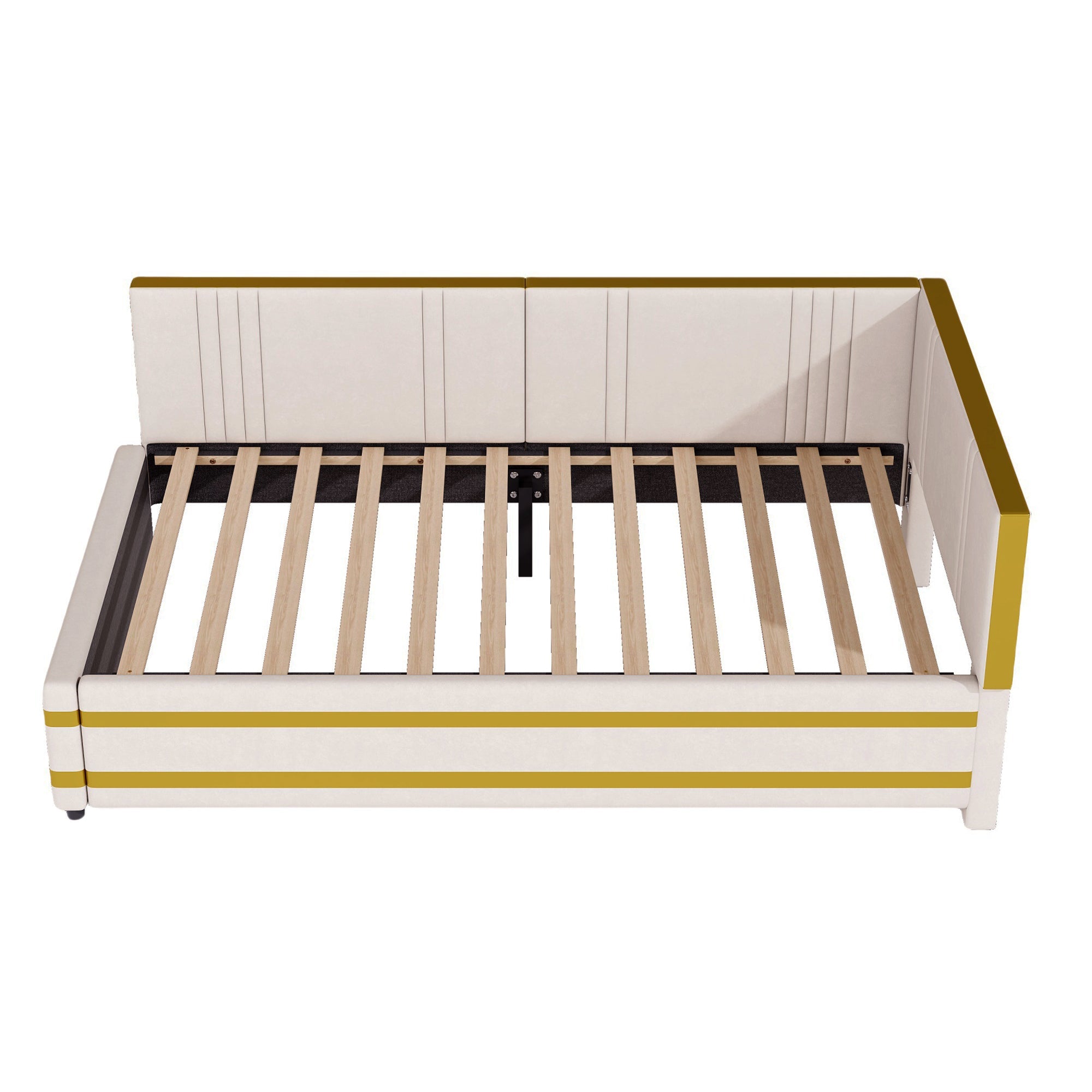Upholstered Bed Sofa Bed 90*200 Multifunctional with Slatted Frame, Velvet Beige
