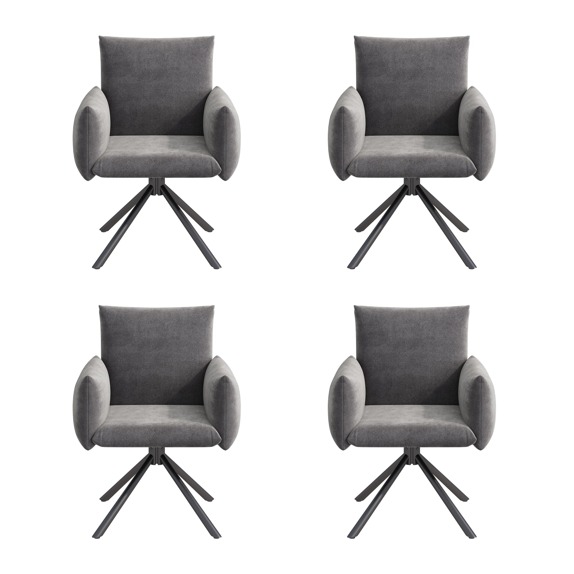 Set of 4 Dining Chairs Upholstered Swivel Metal Legs - Velvet Grey