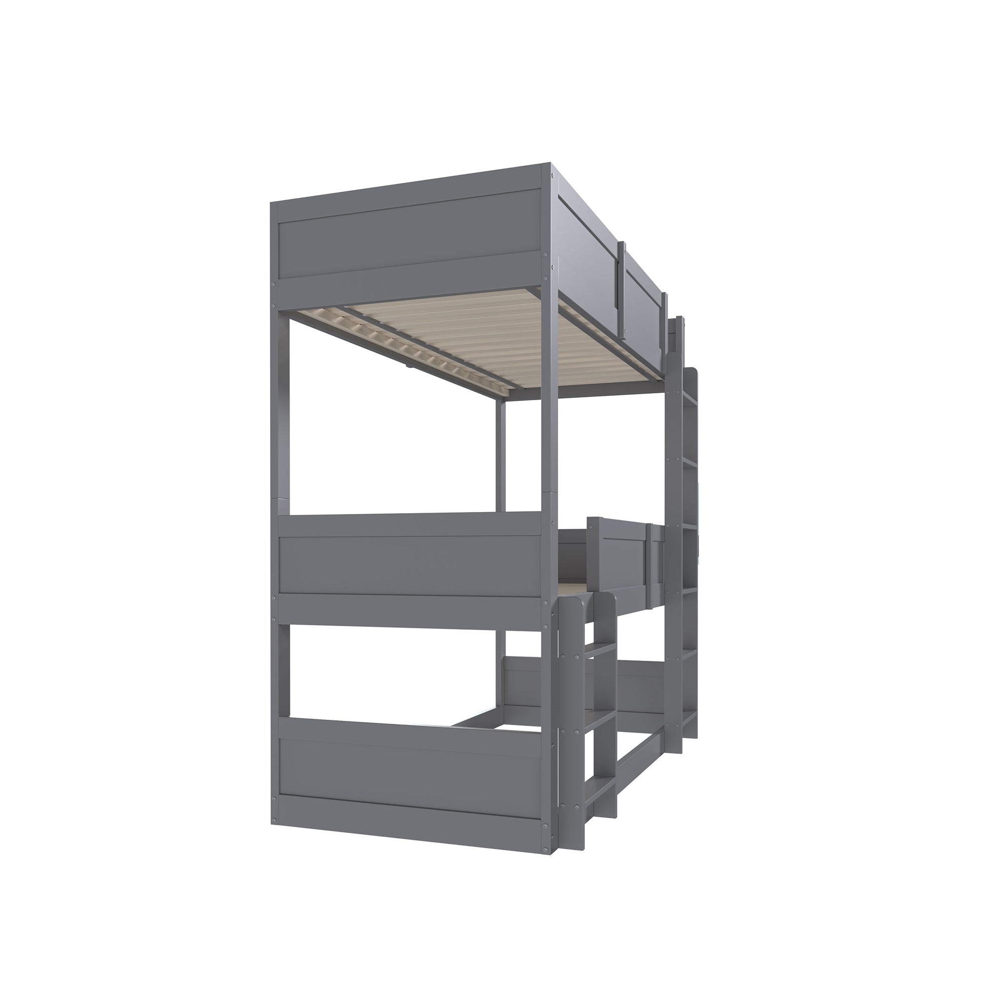 Triple Bedroom Bed 90x200cm Bunk High Fence Solid Wood, Grey