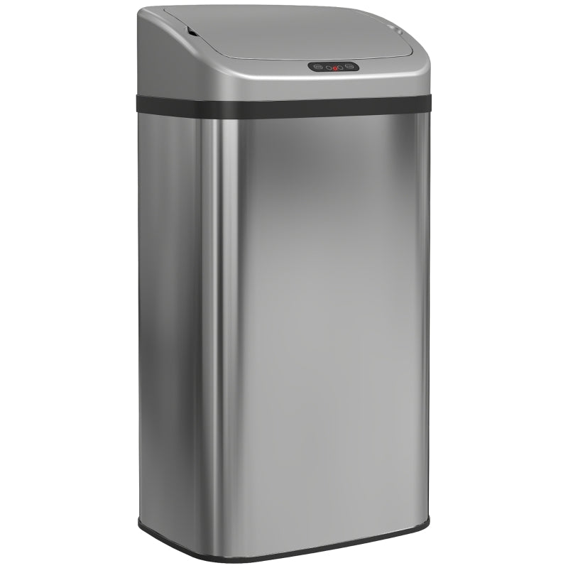 Sensor Trash Can 48L Automatic Closing - Stainless Steel Silver Tone