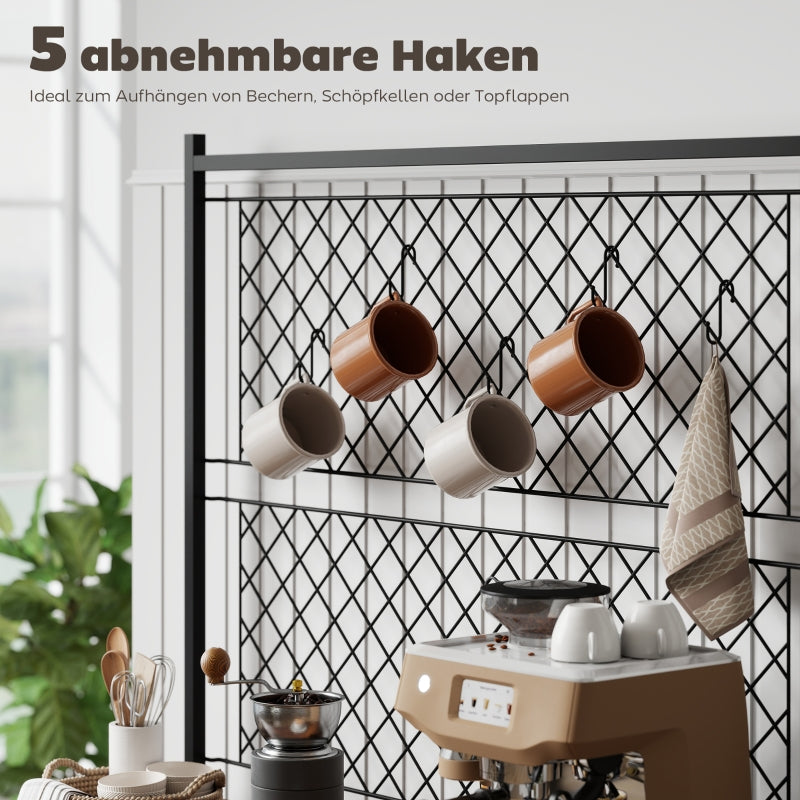 Küchenregal mit Arbeitsplatte, Gitterplatten, 5 Haken, Braun
