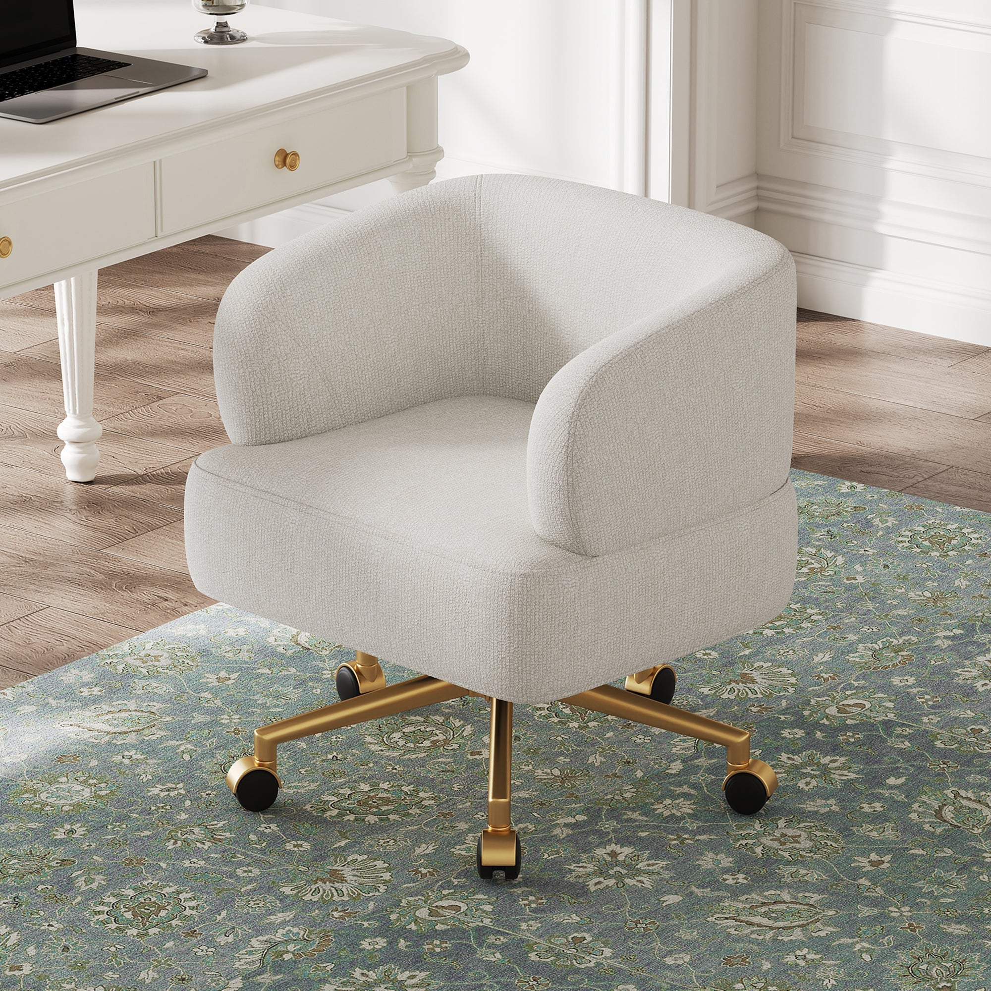 Swivel Chair Contemporary Design 5 Wheels 360° Rotation Chenille Beige