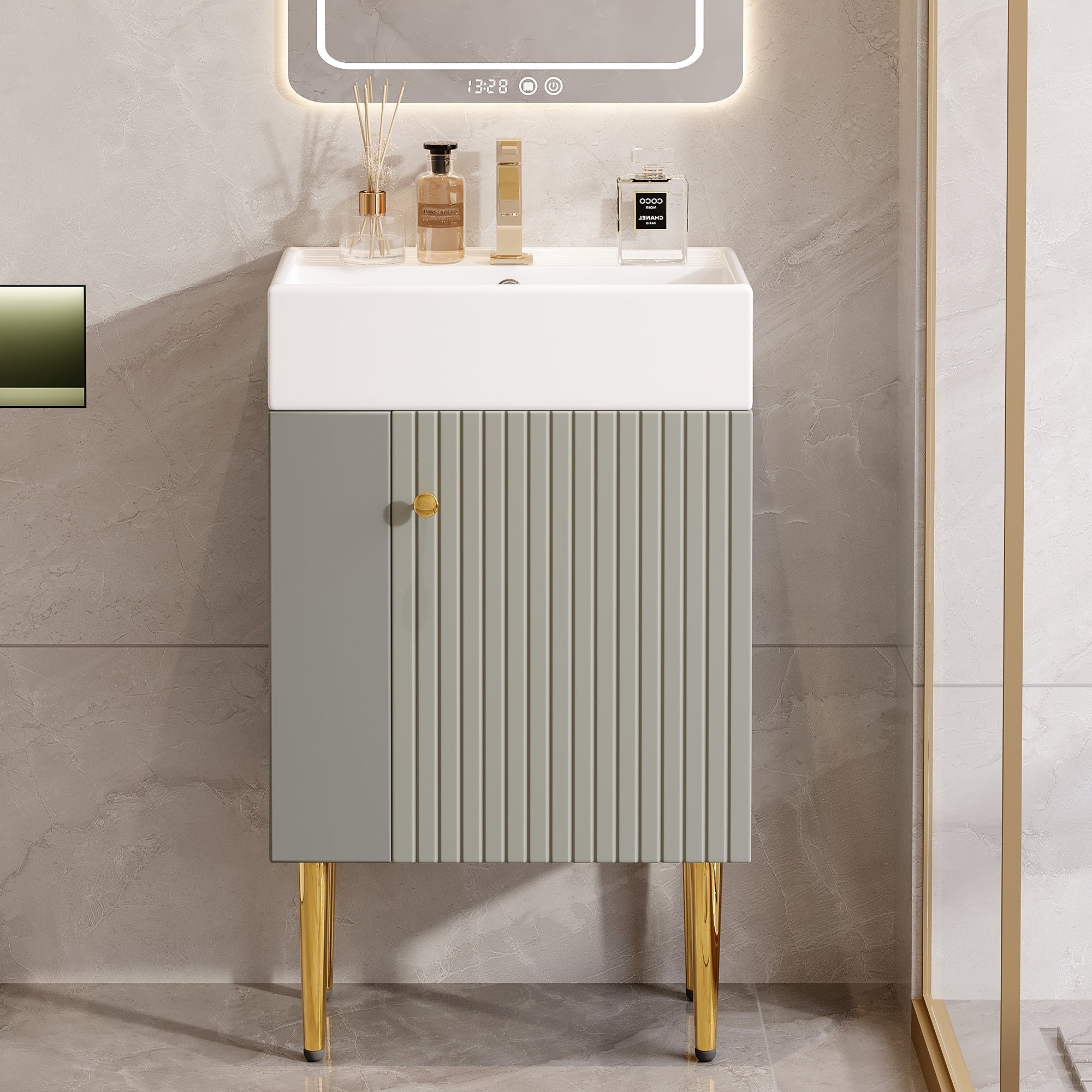 Bathroom Furniture Washbasin with Vanity Unit, 55 cm, Small Guest, Light Grey