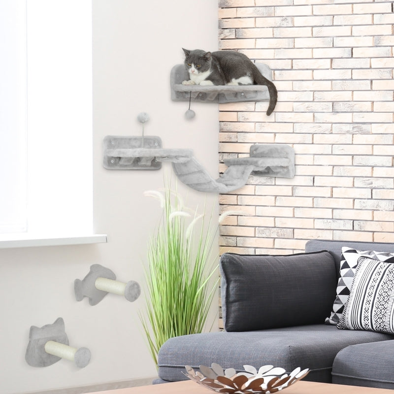Katzen-Treppenset, 4-teilig, Sisalstufen, Doppelplattform, Hellgrau/Cremeweiß