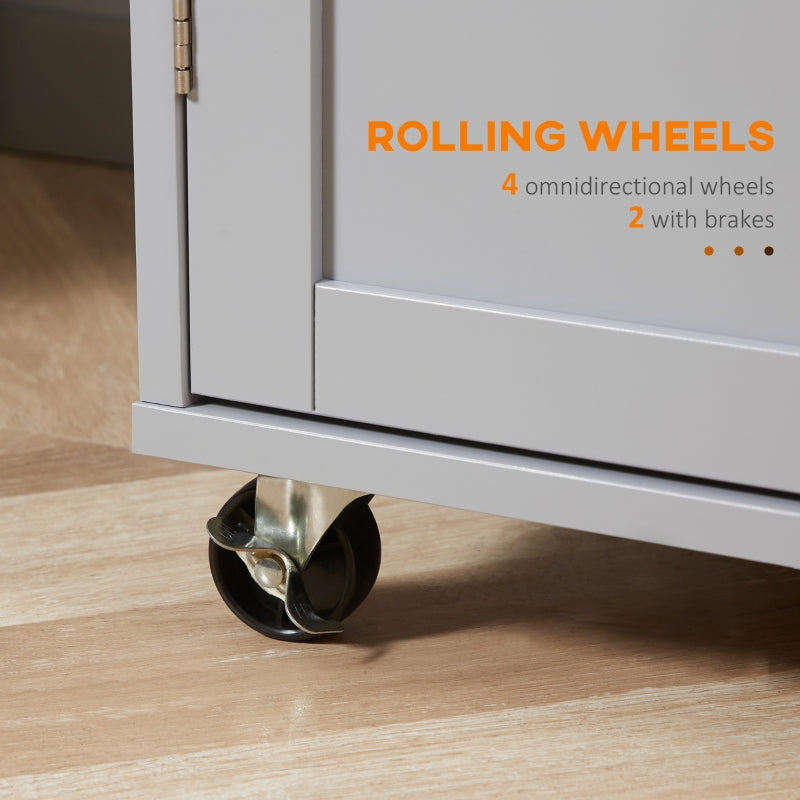 Rolling Kitchen Island, Serving Cart w/ Rubber Wood Top, Towel Rack & Storage, Grey