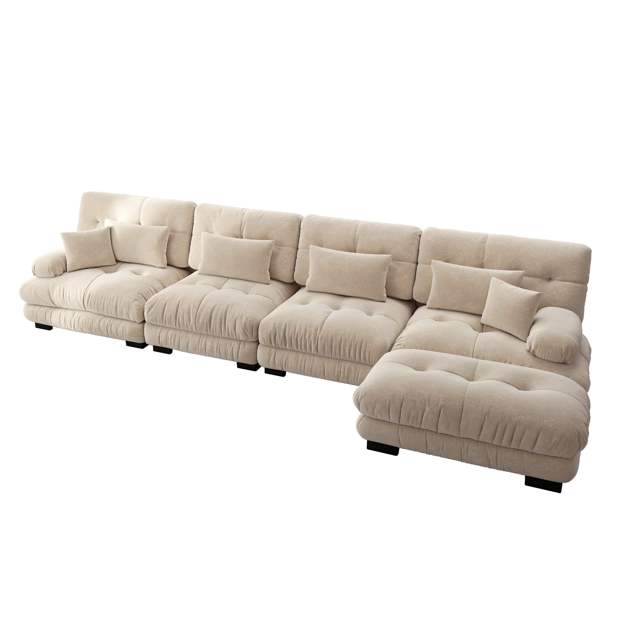 Modular Corner Sofa L-Shaped 4-Seater Cloud Couch Movable Ottoman DIY Combination, Chenille Light Brown
